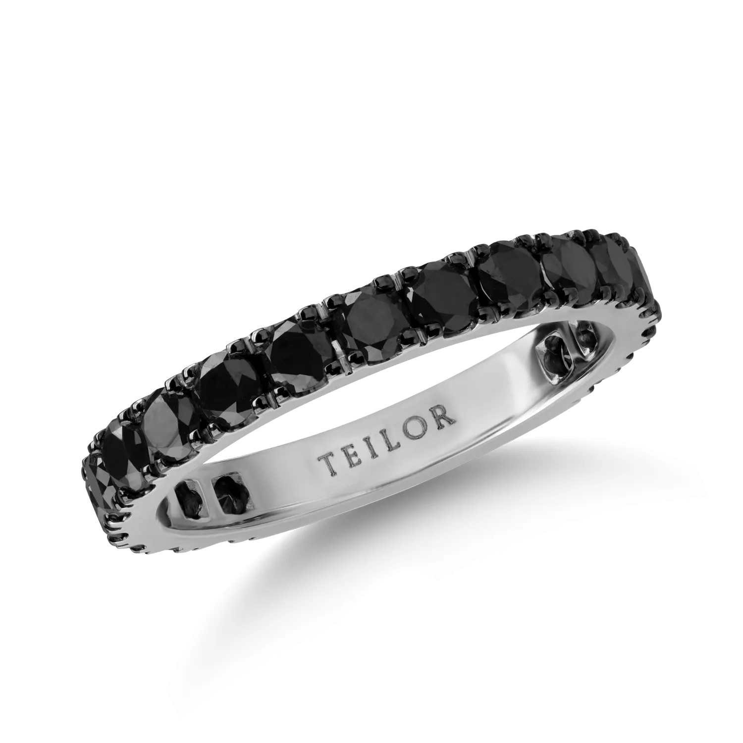 Inel semi eternity din aur alb cu diamante negre de 1.09ct