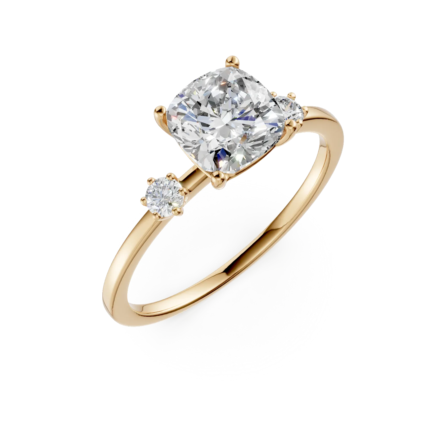 Yellow gold engagement ring with one solitaire zirconia and pave zirconias