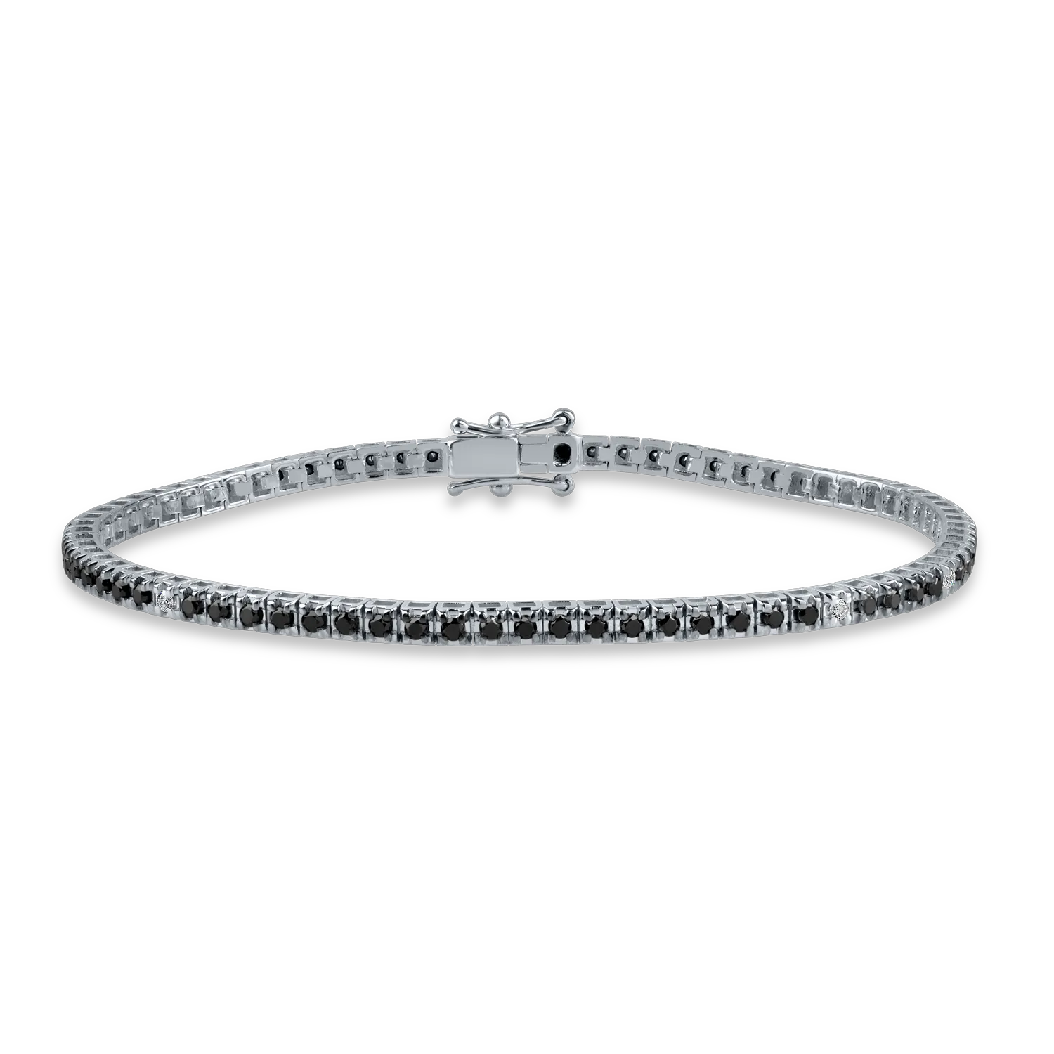 White gold tennis bracelet with 1.6ct black diamonds and 0.1ct clear diamonds