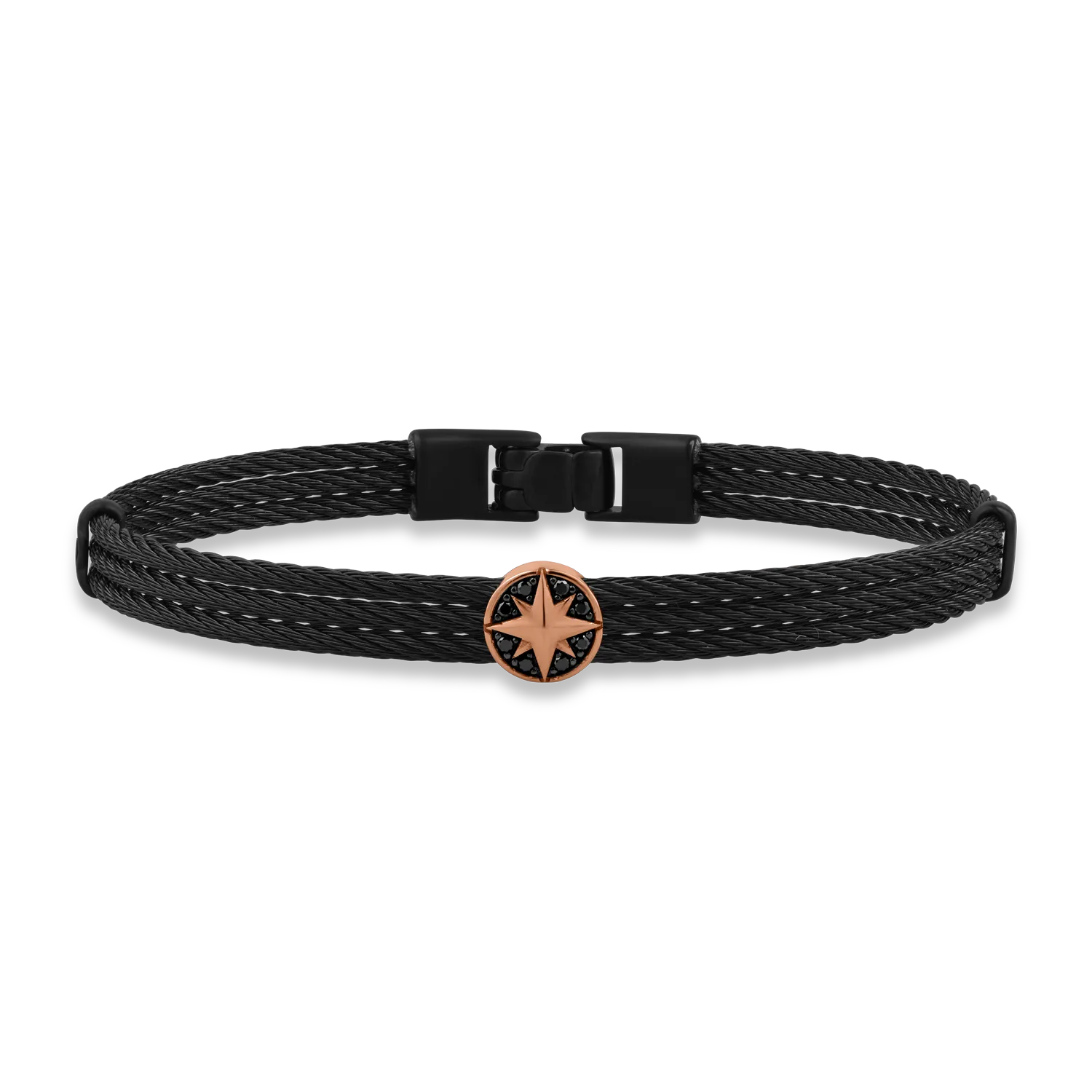 Steel and rose gold bracelet with 0.06ct black diamonds