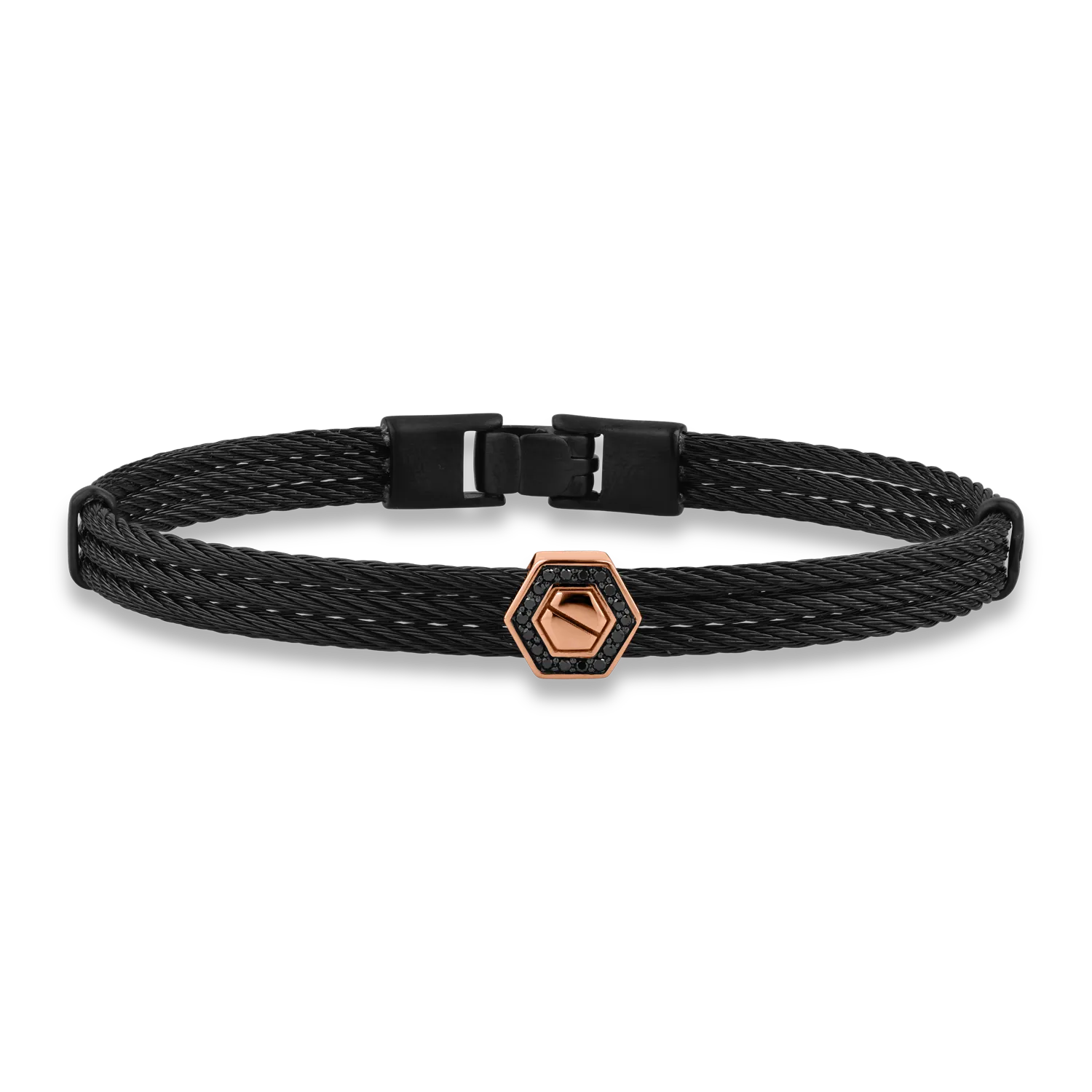 Rose gold and steel bracelet with 0.08ct black diamonds