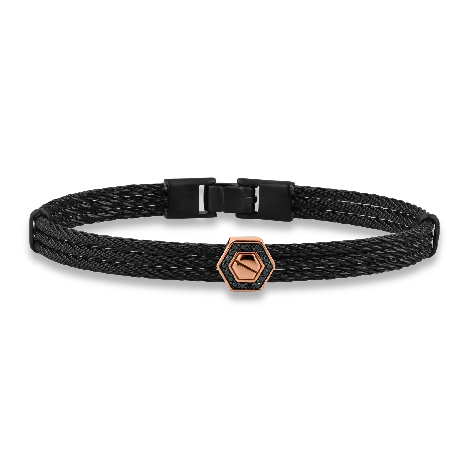 Teilor Bratara din aur roz si otel cu diamante negre de 0.08ct pentru barbati