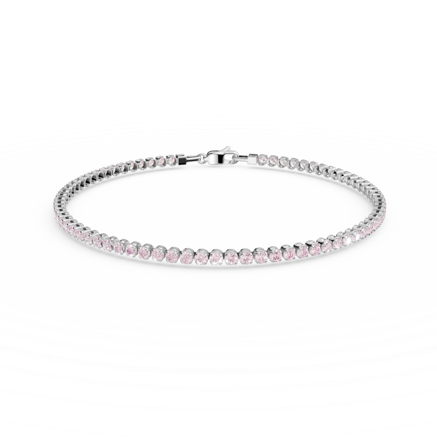 White gold tennis bracelet with pink zirconia