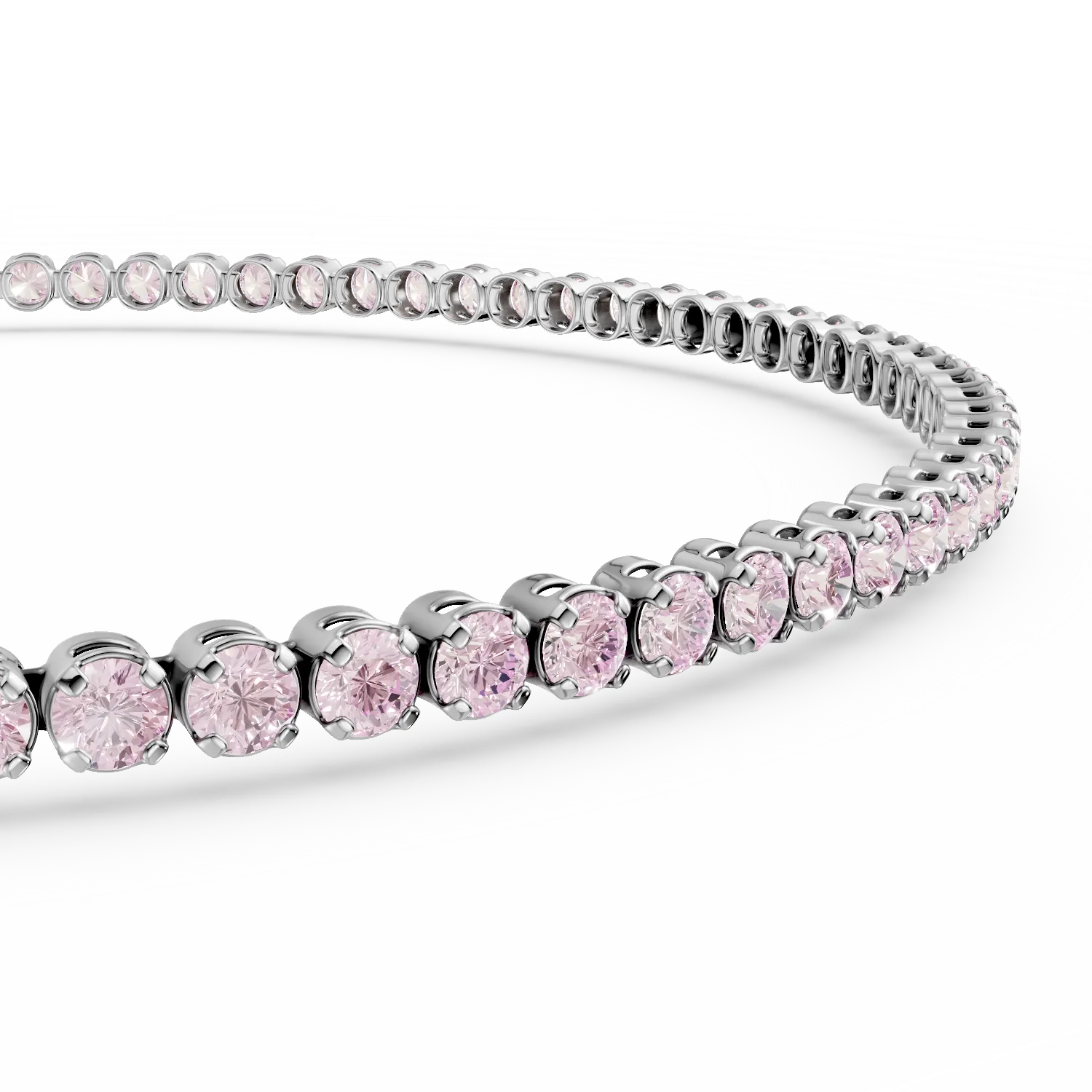 White gold tennis bracelet with pink zirconia