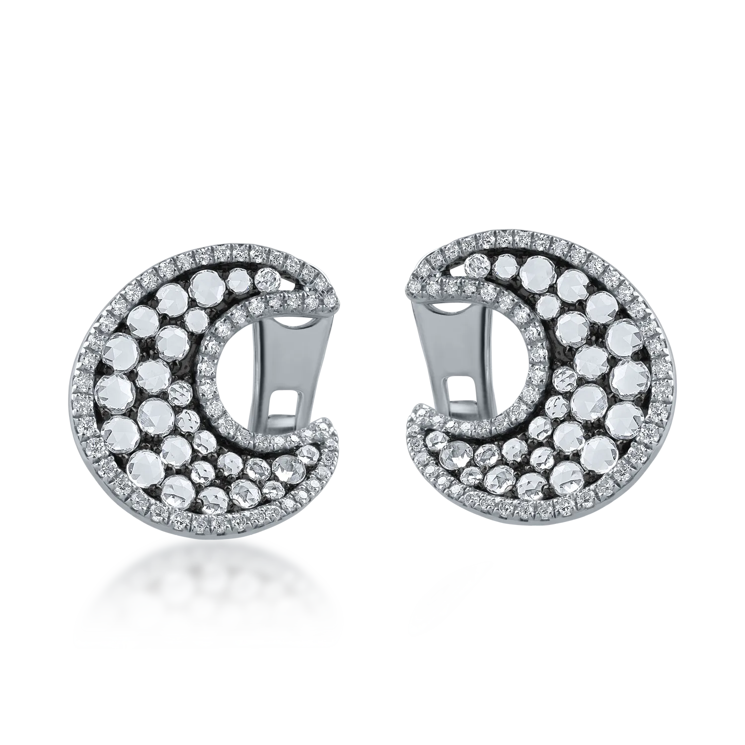 White gold half moon earrings with 1.35ct white sapphires and 0.36ct diamonds