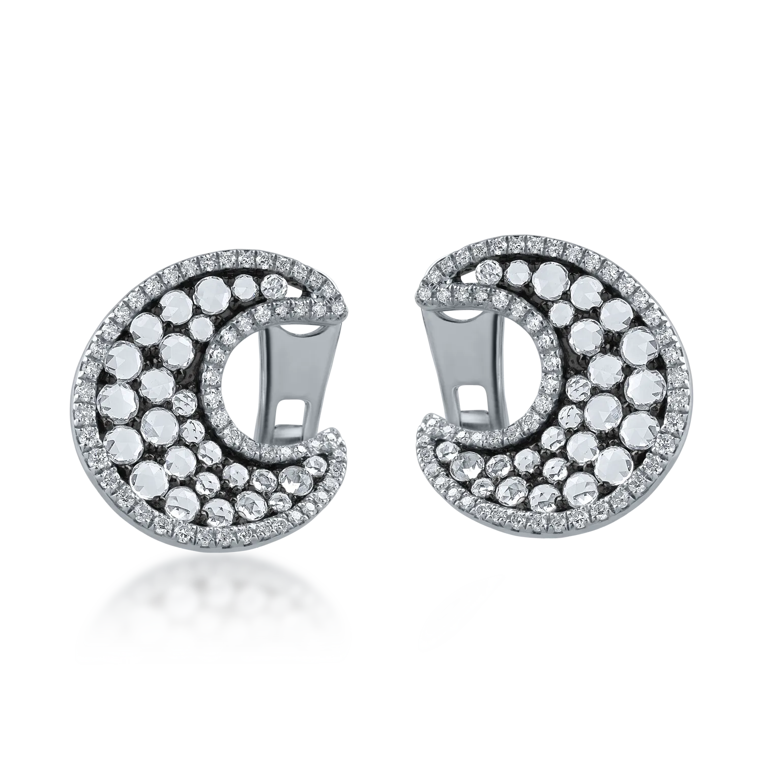 Cercei semiluna din aur alb cu safire albe de 1.35ct si diamante de 0.36ct-166914