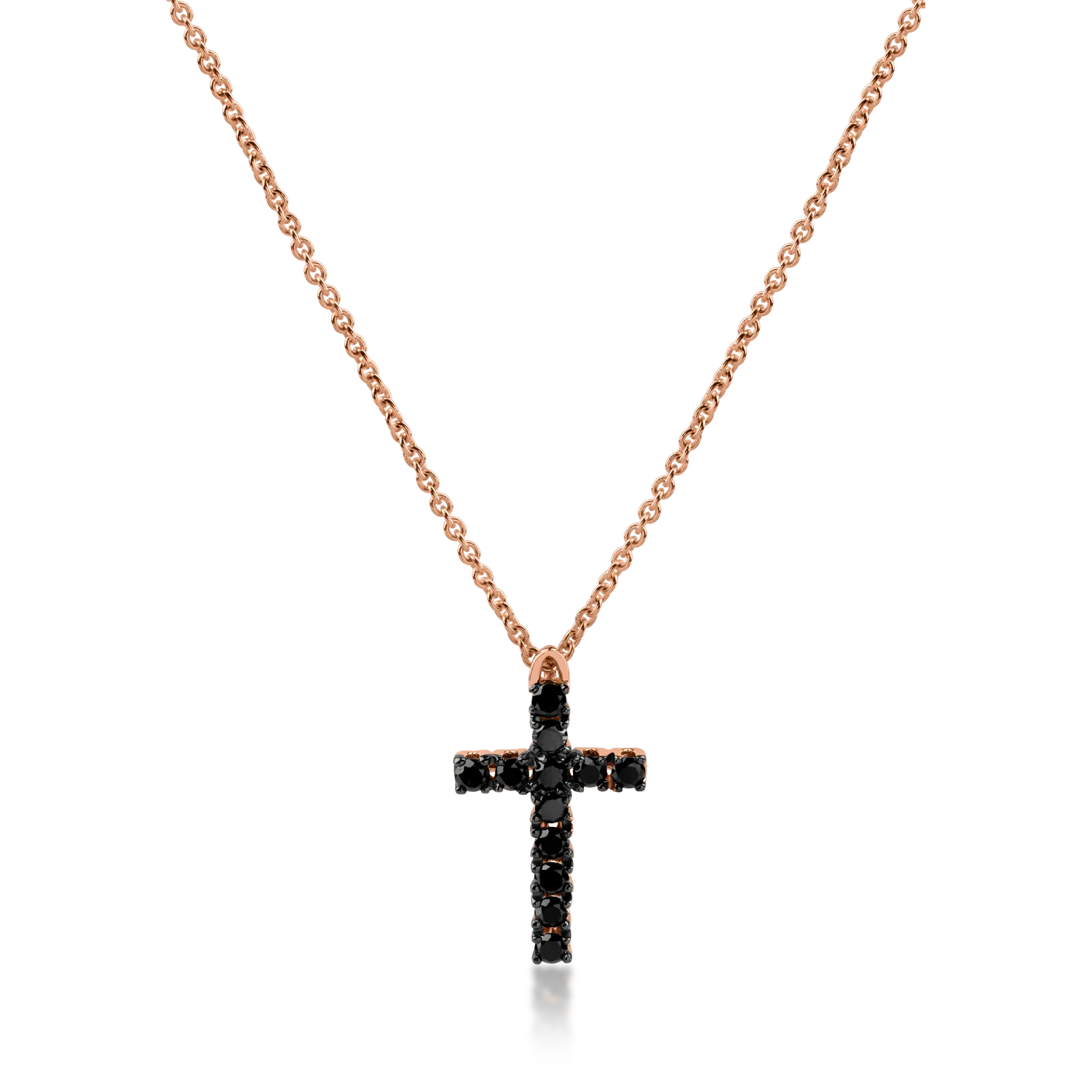 Rose gold cross pendant necklace with 0.28ct black diamonds