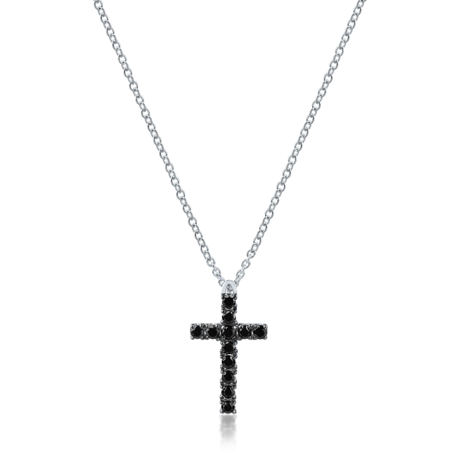Teilor Lant cu pandantiv cruce din aur alb cu diamante negre de 0.28ct