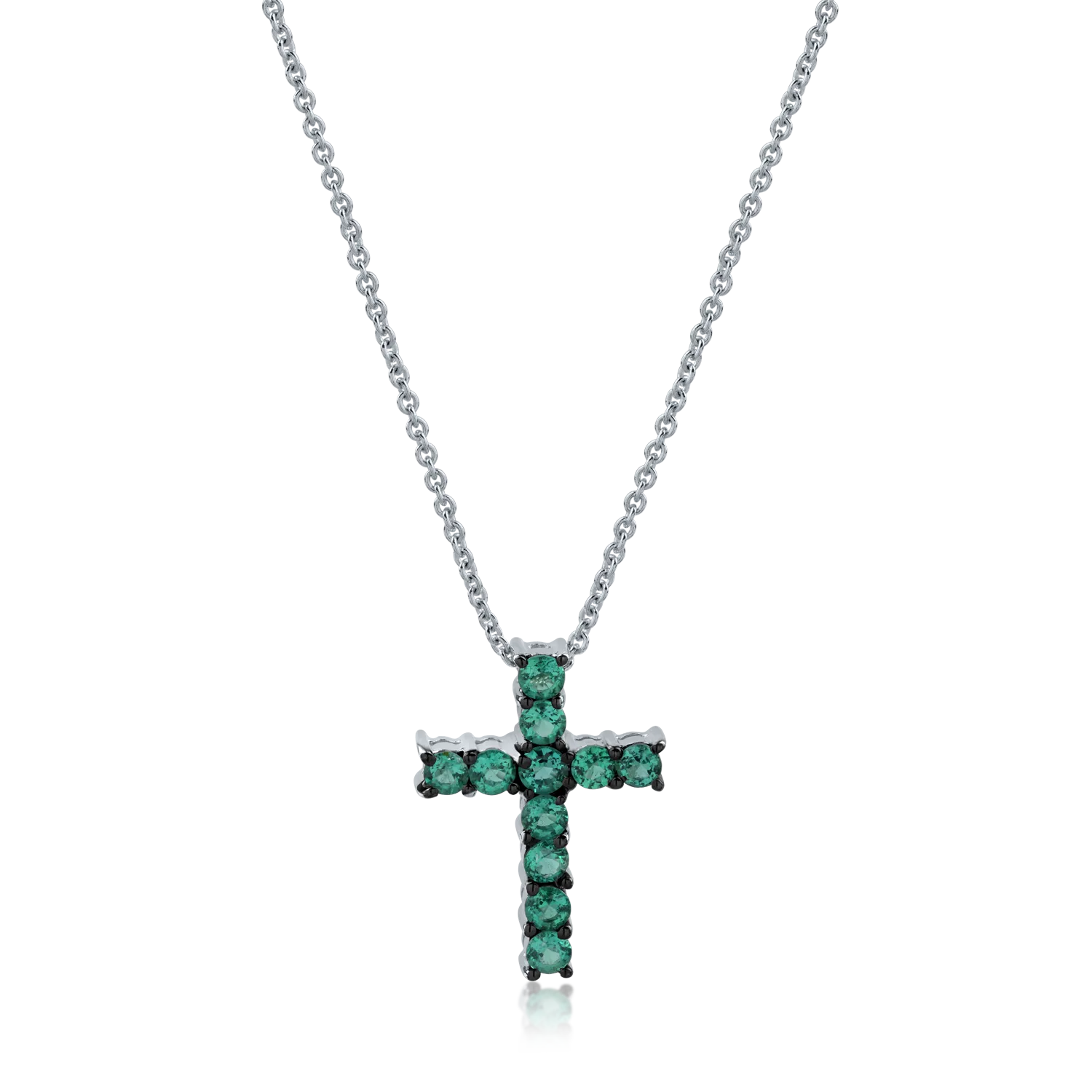 White gold cross pendant necklace with 0.55ct emeralds-166943
