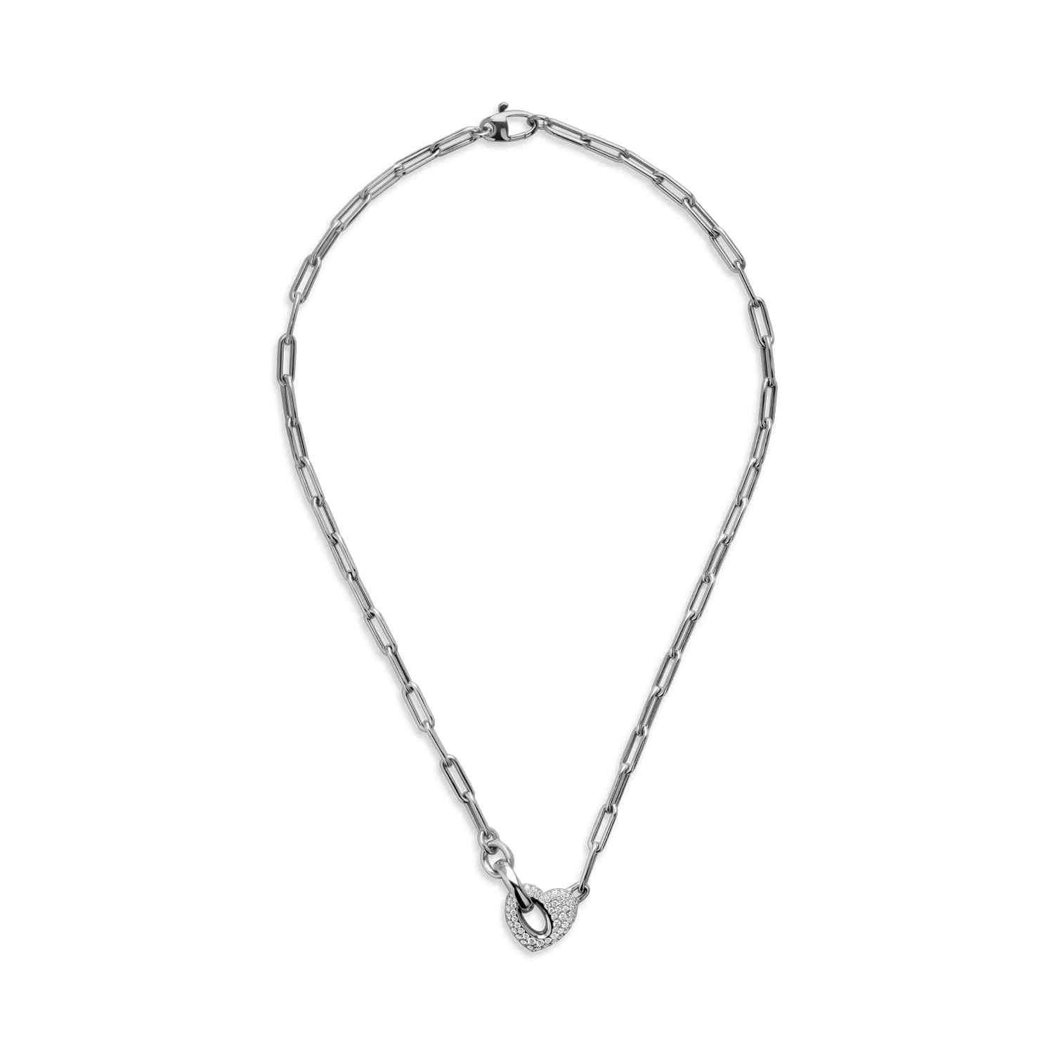 Lant cu pandantiv inima din aur alb cu diamante de 0.82ct-166968