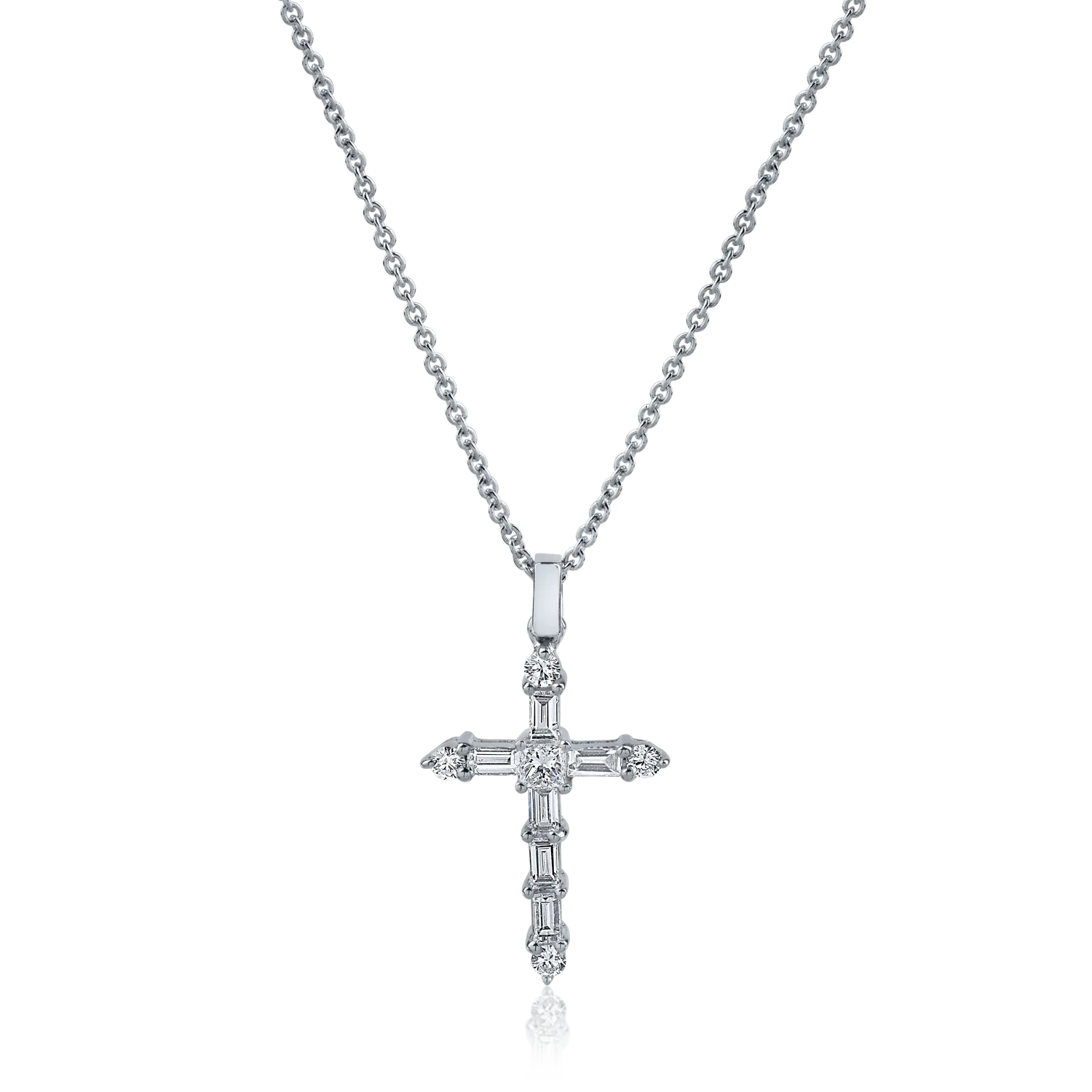 Lant cu pandantiv cruce din aur alb cu diamante de 0.44ct-166973