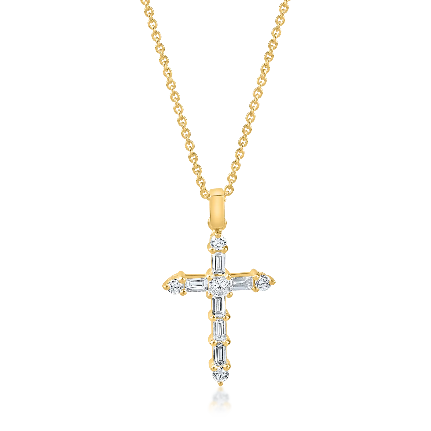 Yellow gold cross pendant necklace with 0.4ct diamonds-166982