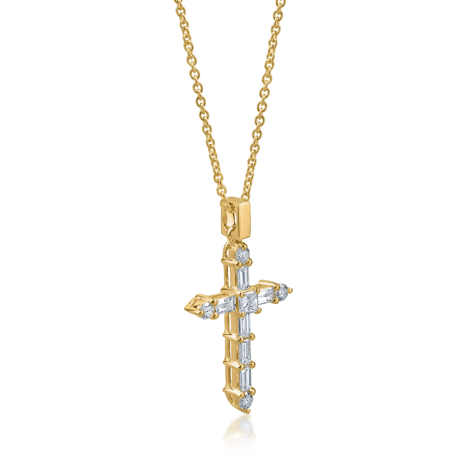 Yellow gold cross pendant necklace with 0.4ct diamonds