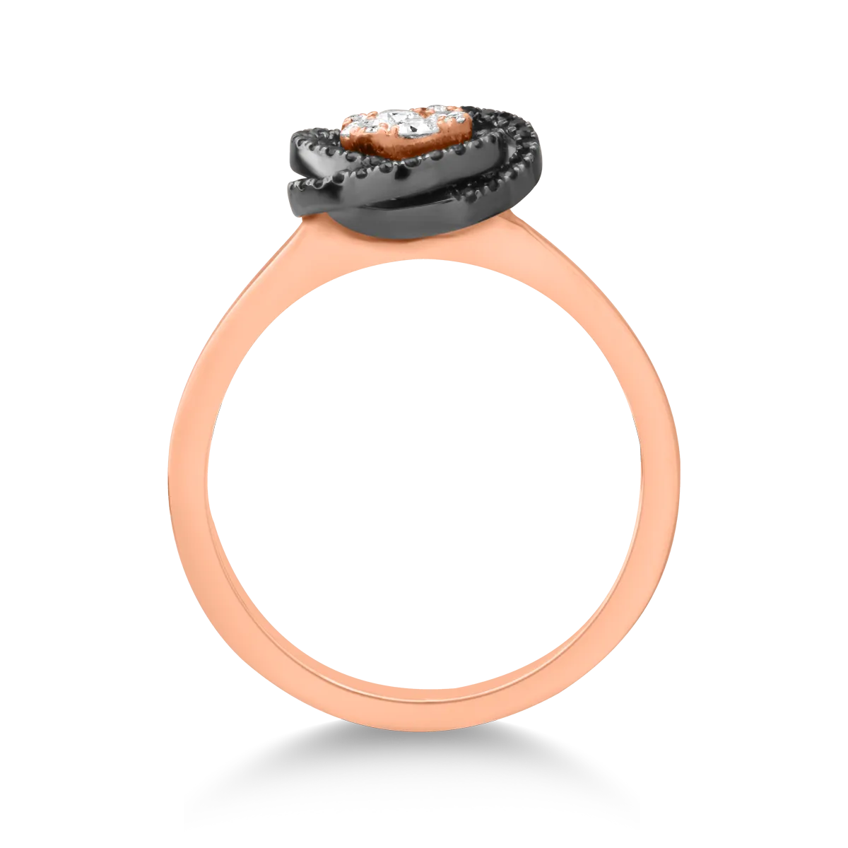 Черно-розов златен пръстен с 0.13кt прозрачни диаманти и 0.2кt черни диаманти
