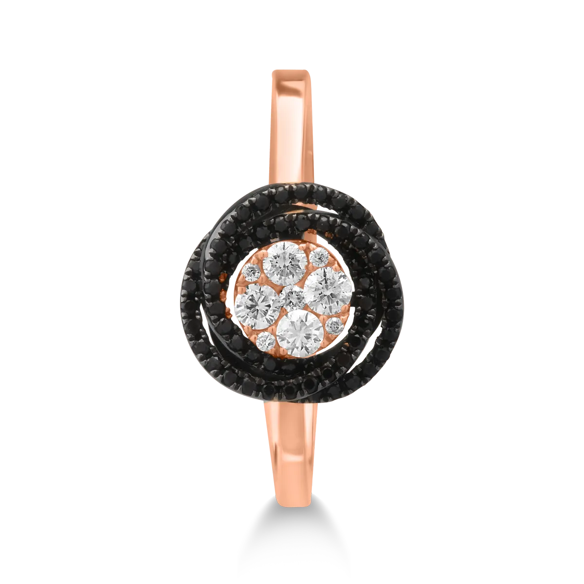 Rose-black gold ring with 0.13ct clear diamonds and 0.2ct black diamonds