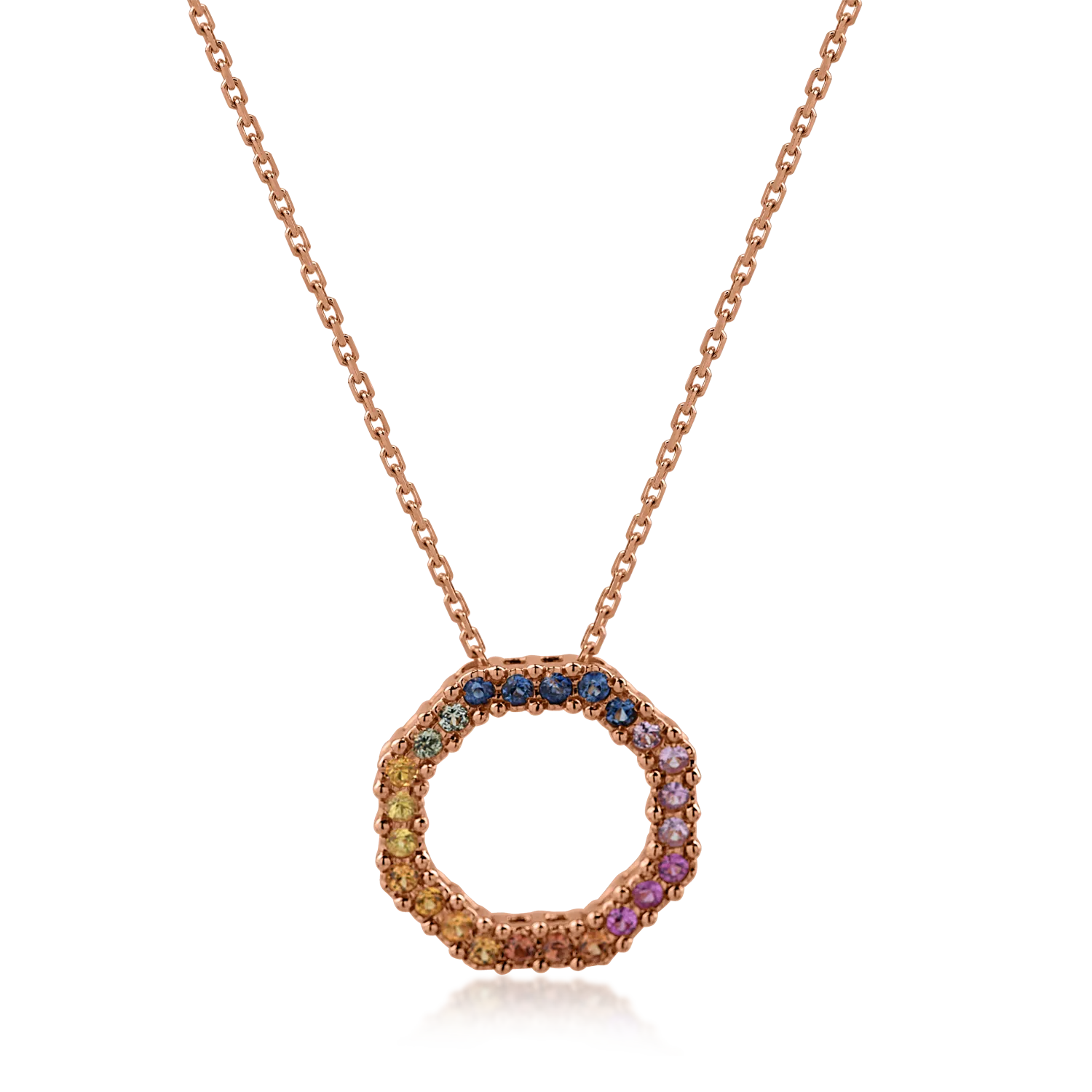 Rose gold pendant necklace with multicolored sapphires of 0.52ct