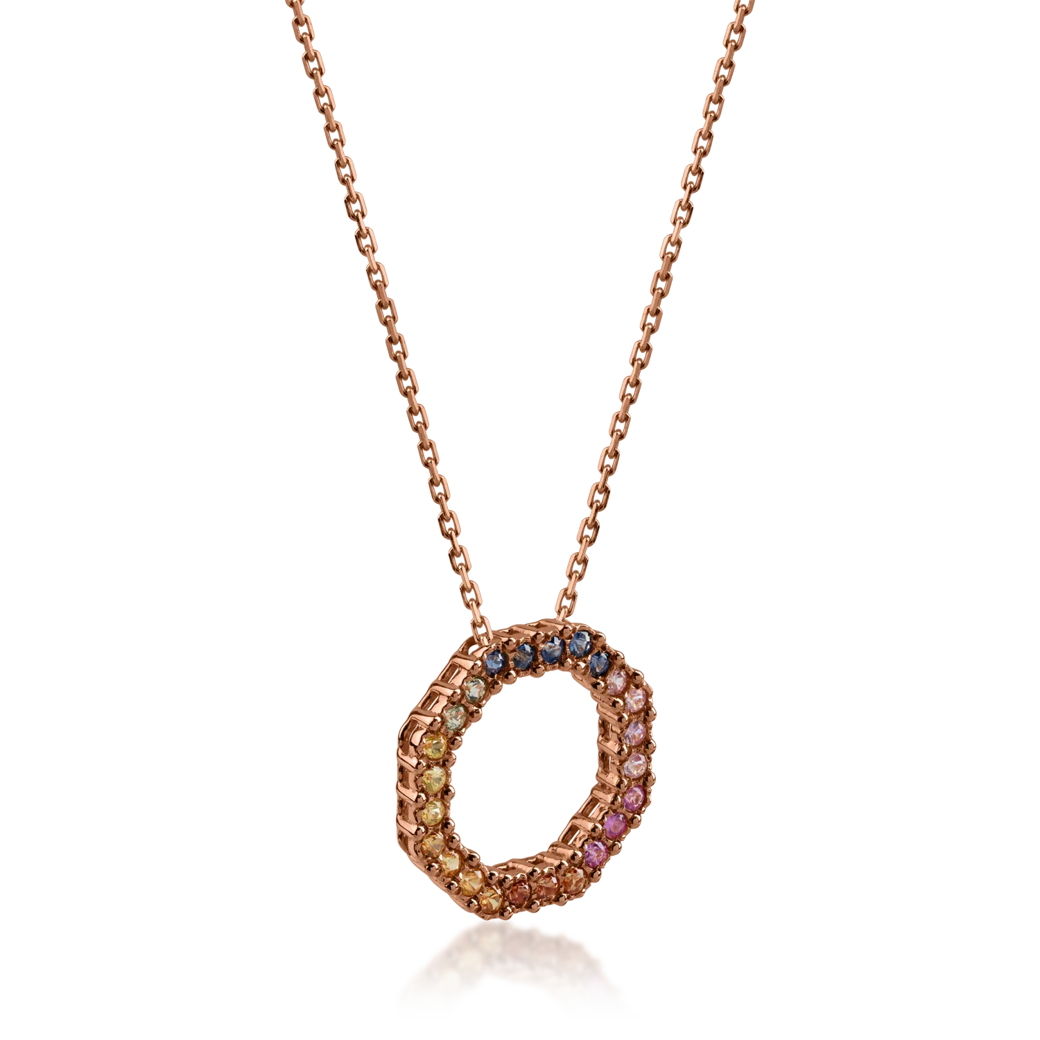 Rose gold pendant necklace with multicolored sapphires of 0.52ct