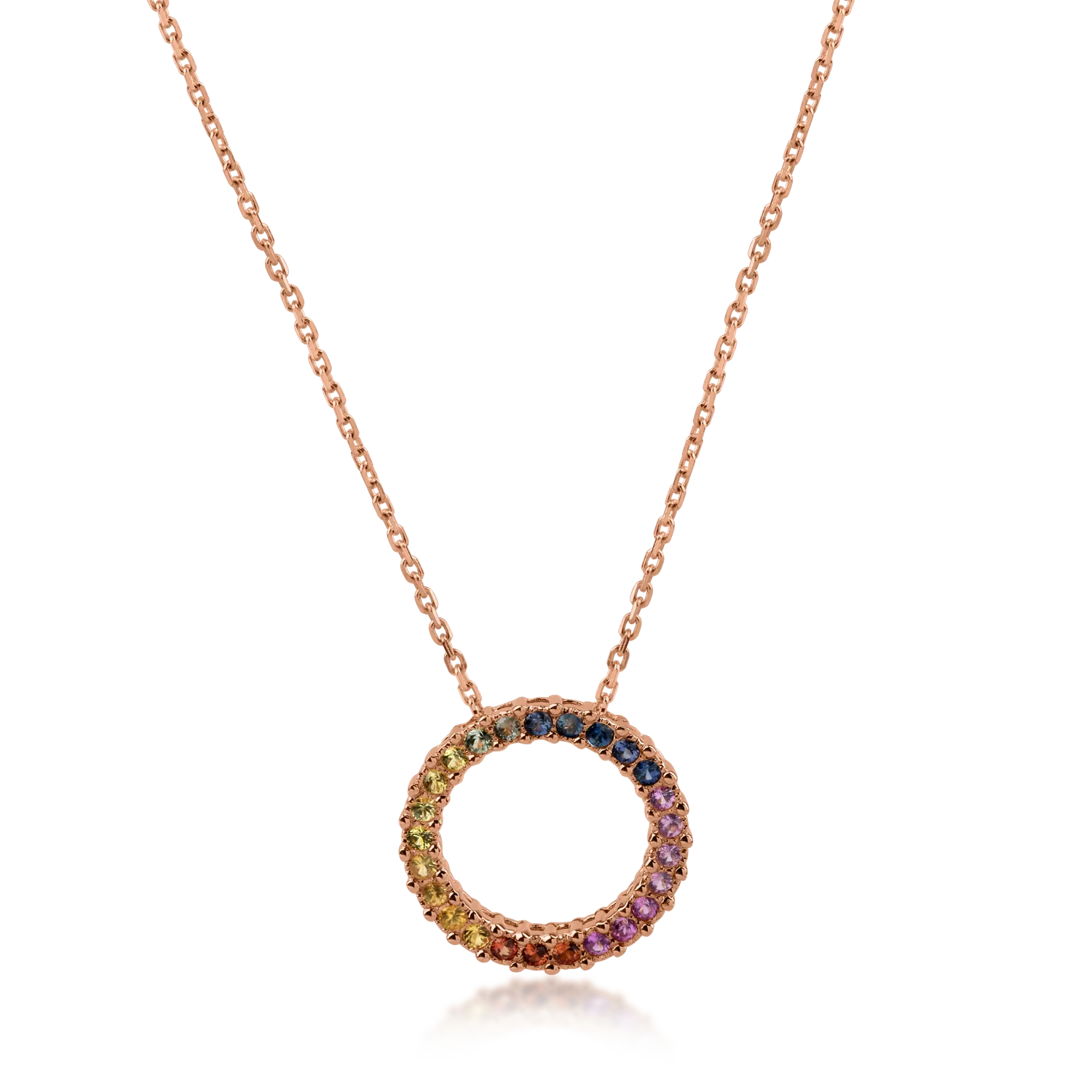 Rose gold pendant necklace with multicolored sapphires of 0.54ct