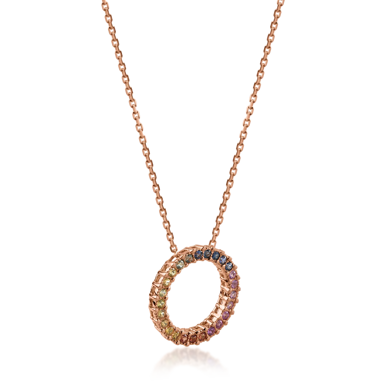 Rose gold pendant necklace with multicolored sapphires of 0.54ct