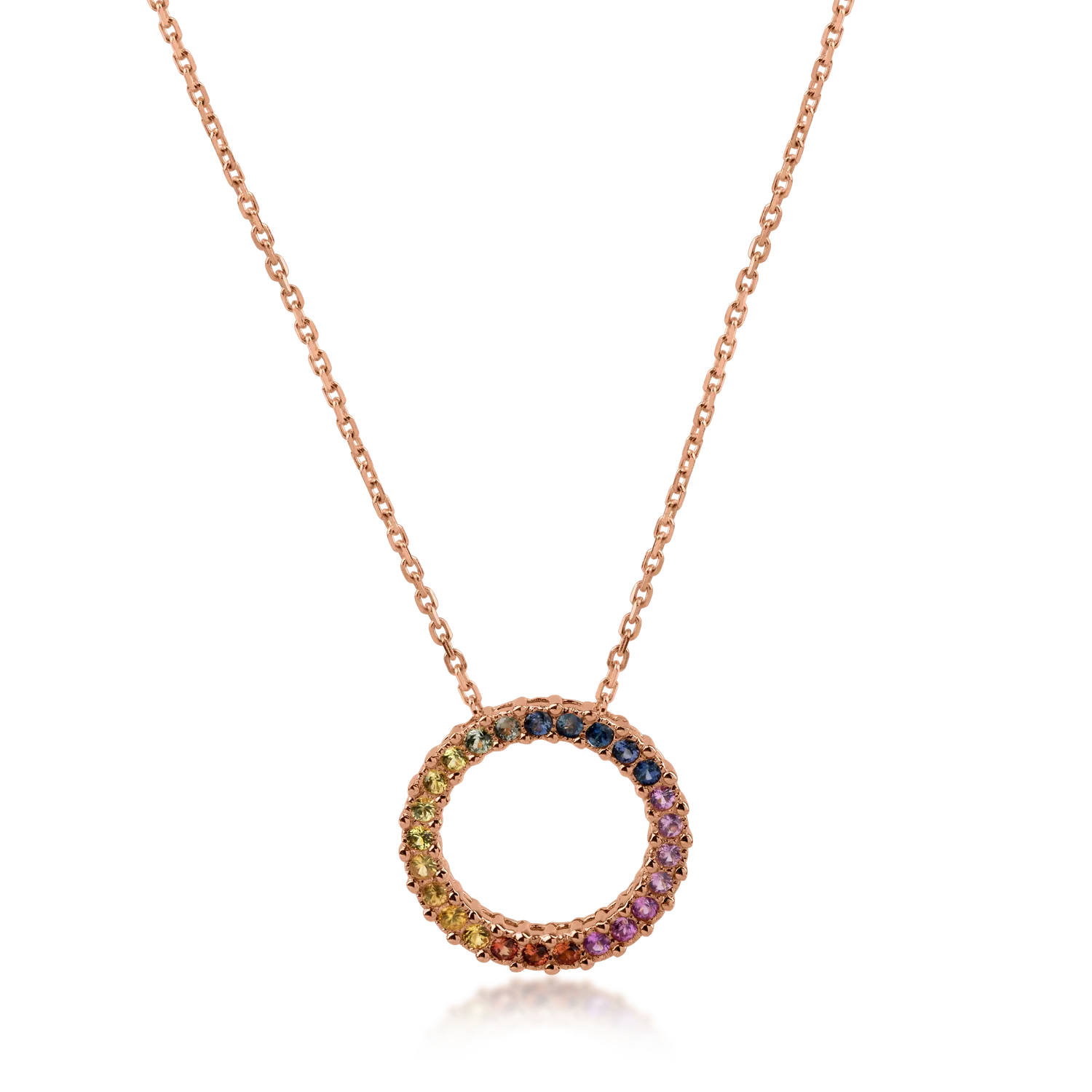 Lant cu pandantiv din aur roz cu safire multicolore de 0.54ct-166988