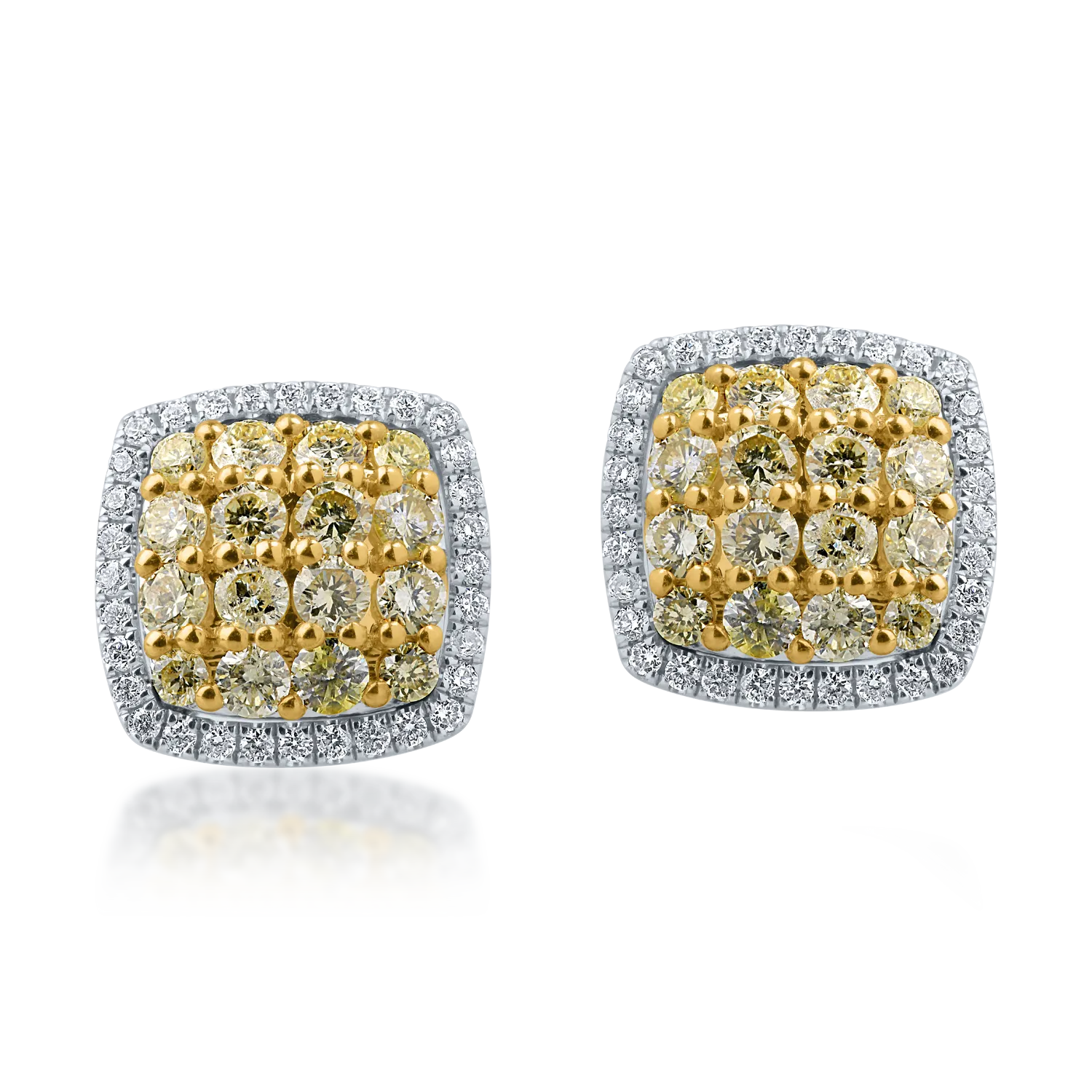 Обеци от бяло-жълто злато с 0.99кt жълти диаманти и 0.24кt прозрачни диаманти