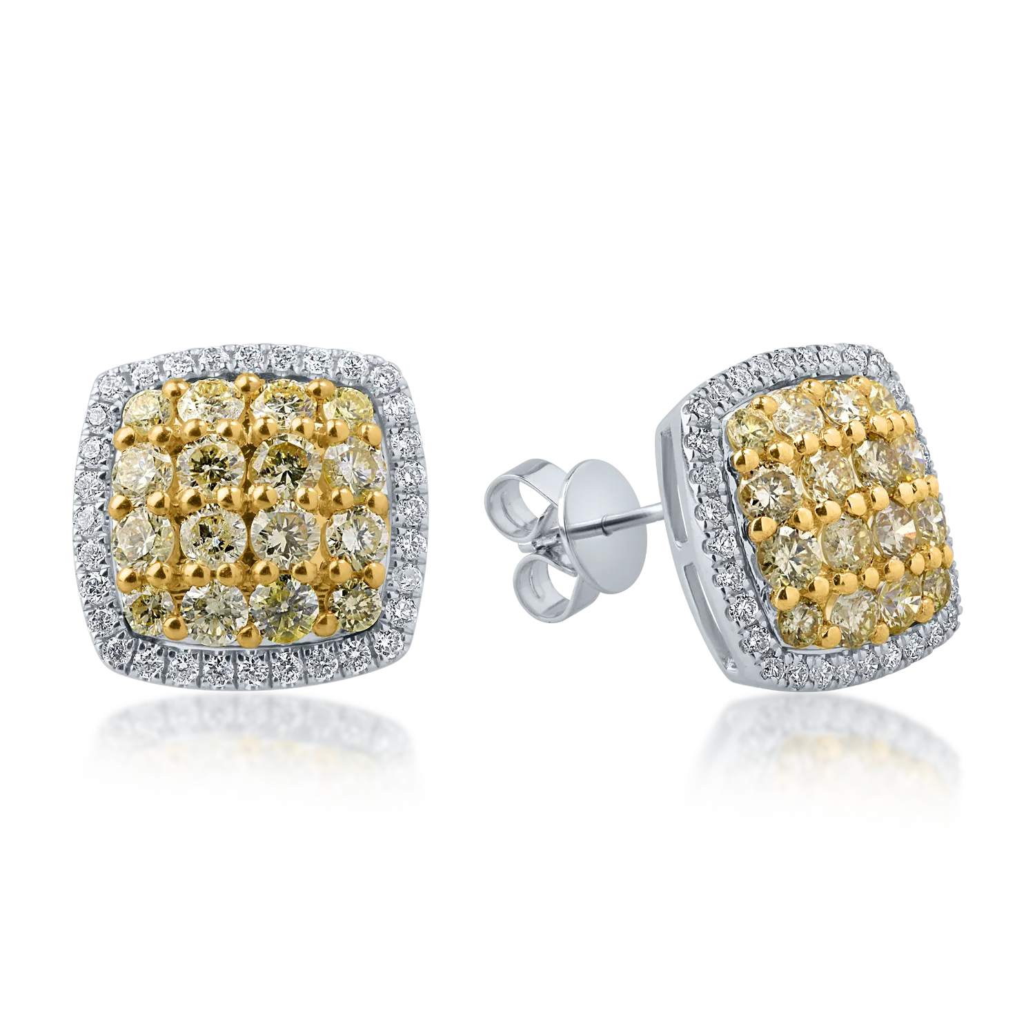 Kolczyki z biało-żółtego złota z żółtymi diamentami o masie 0.99ct i przezroczystymi diamentami o masie 0.24ct