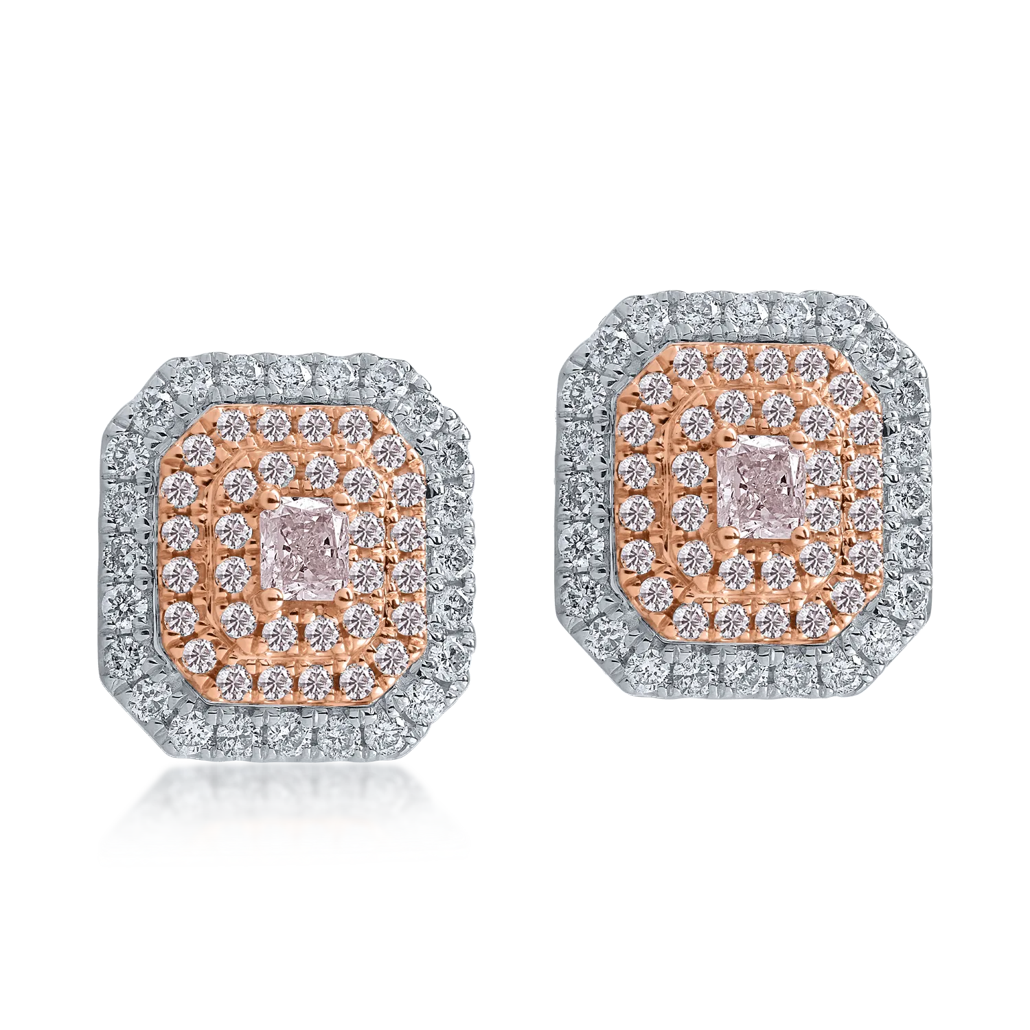 White-rose gold earrings with 0.62ct pink diamonds and 0.53ct clear diamonds