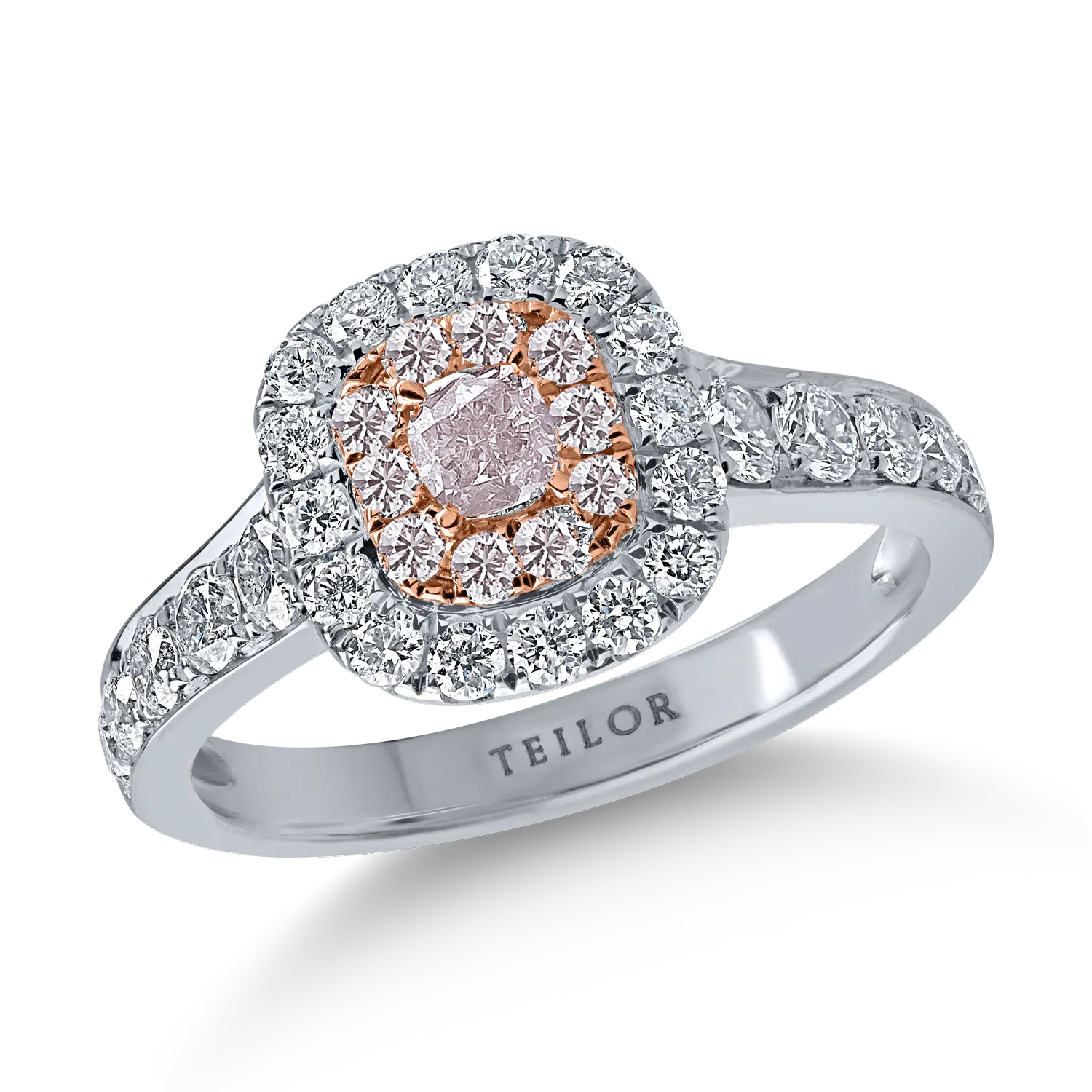 Fehér rózsa arany gyűrű 0.33ct rózsaszín gyémántokkal és 0.84ct tiszta gyémántokkal