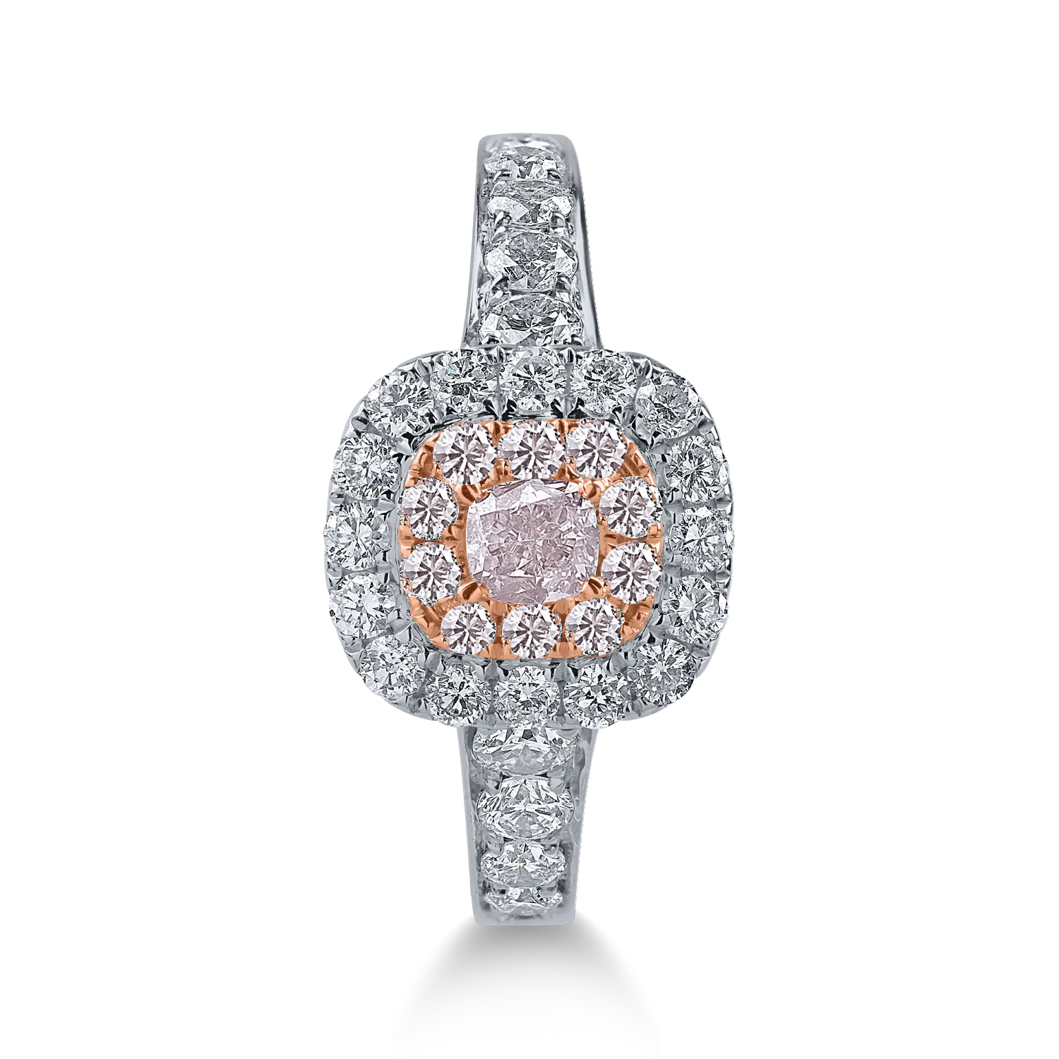 Пръстен от бяло розово злато с 0.33кt розови диаманти и 0.84кt прозрачни диаманти