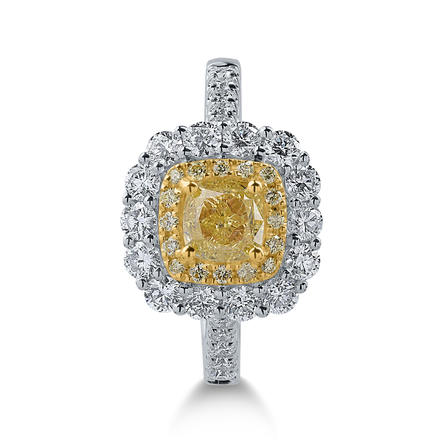 White-yellow gold ring with 1.12ct yellow diamonds and 0.88ct clear diamonds