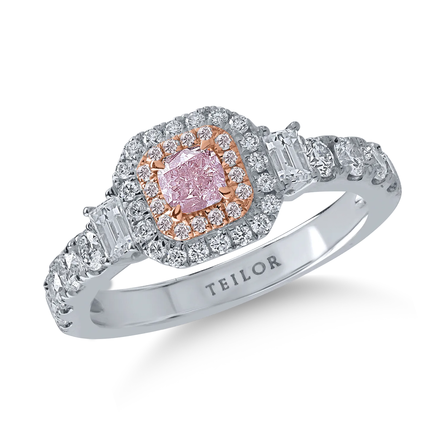Fehér rózsa arany gyűrű 0.35ct rózsaszín gyémántokkal és 0.81ct tiszta gyémántokkal