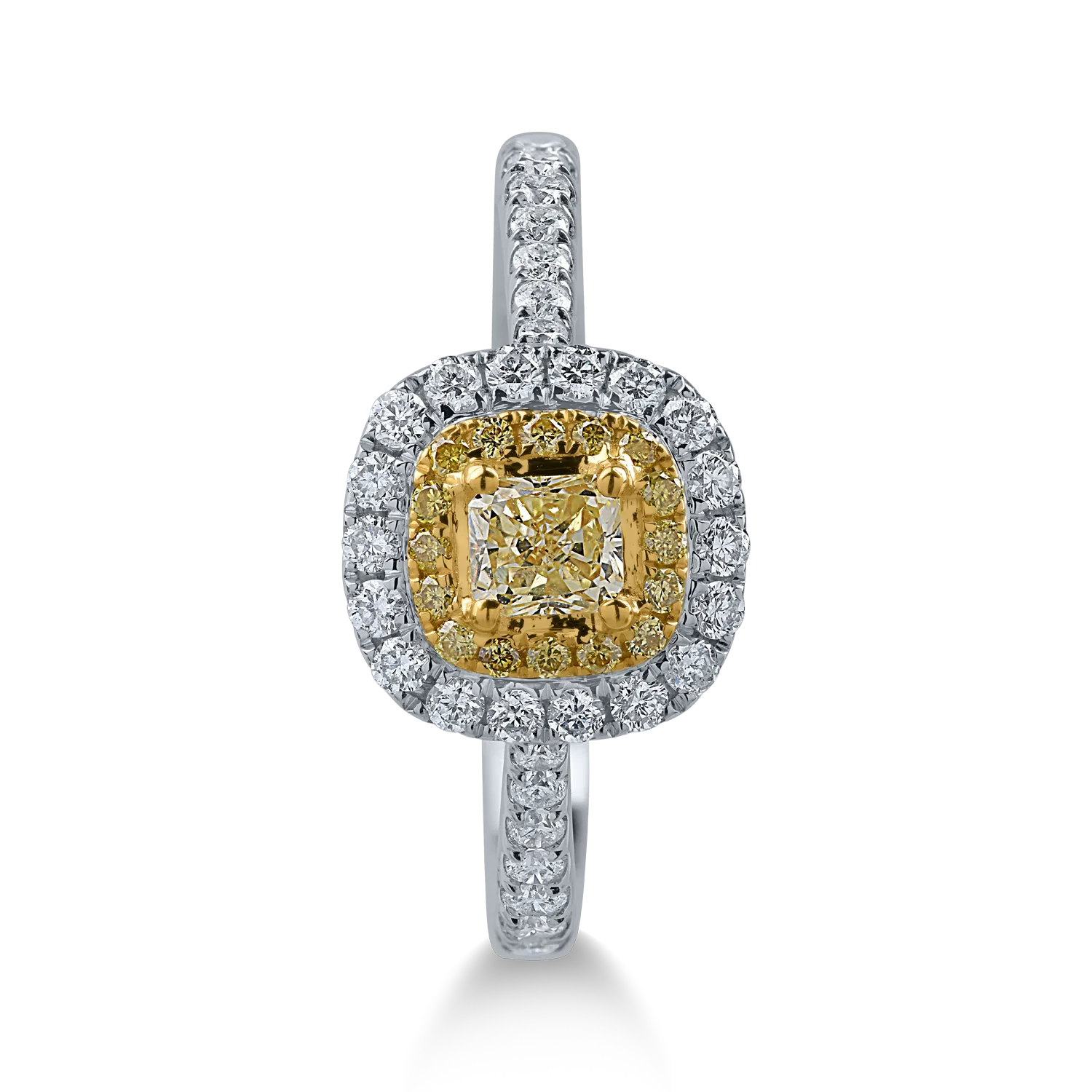 Пръстен от бяло-жълто злато с 0.41кt жълти диаманти и 0.46кt прозрачни диаманти