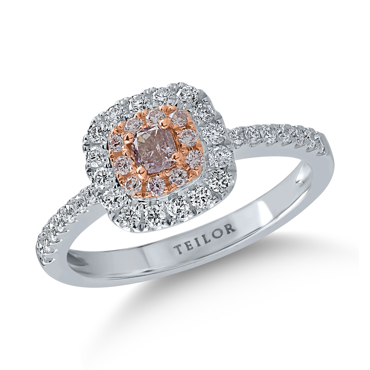 Fehér rózsa arany gyűrű 0.24ct rózsaszín gyémántokkal és 0.37ct tiszta gyémántokkal