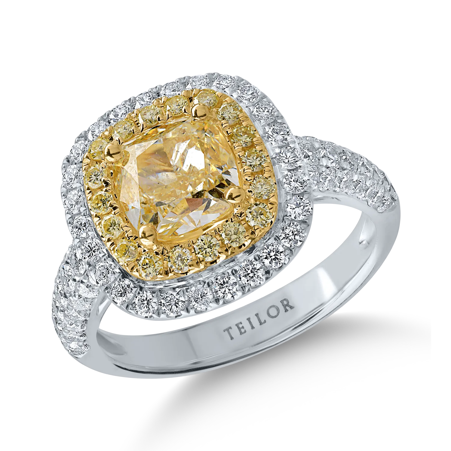 Inel din aur alb-galben cu diamante galbene de 2.31ct si diamante transparente de 0.87ct