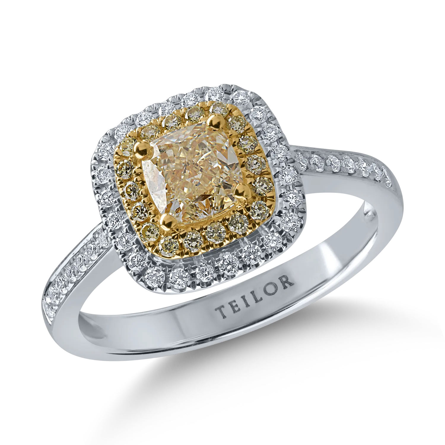 Fehér-sárga arany gyűrű 0.96ct sárga gyémántokkal és 0.21ct tiszta gyémántokkal