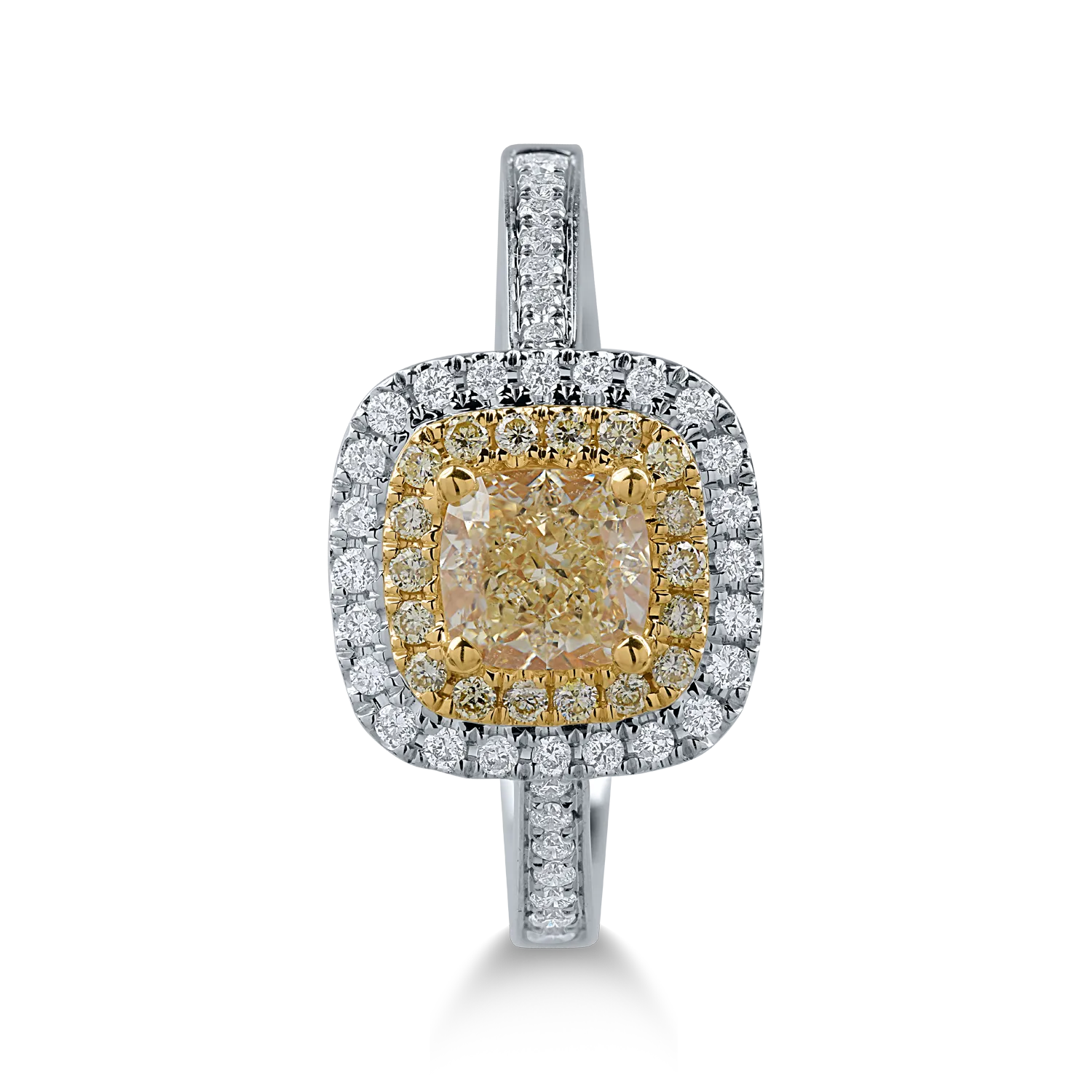 Pierścionek z biało-żółtego złota z żółtymi diamentami o masie 0.96ct i przezroczystymi diamentami o masie 0.21ct