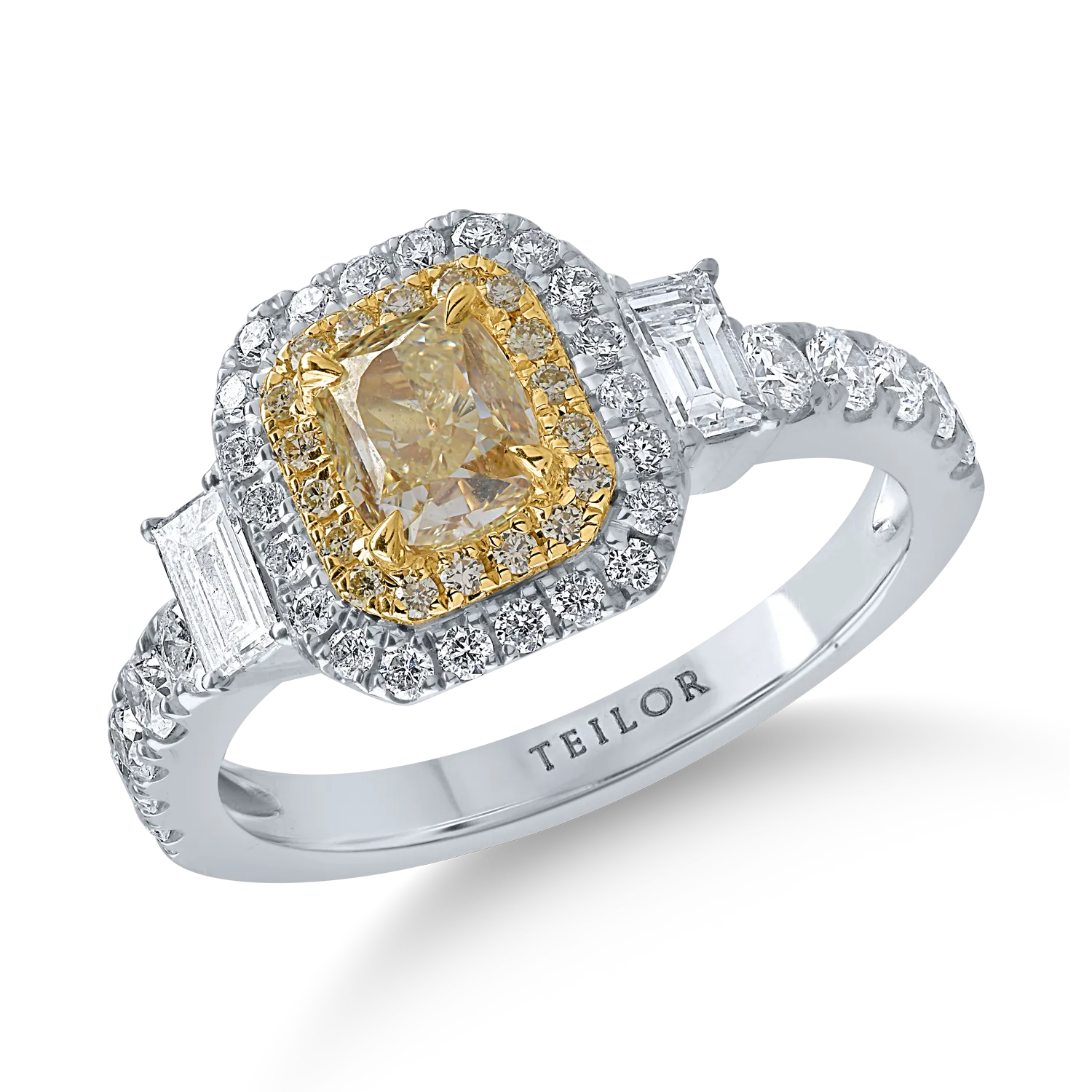 Pierścionek z biało-żółtego złota z żółtymi diamentami o masie 1.09ct i przezroczystymi diamentami o masie 0.82ct