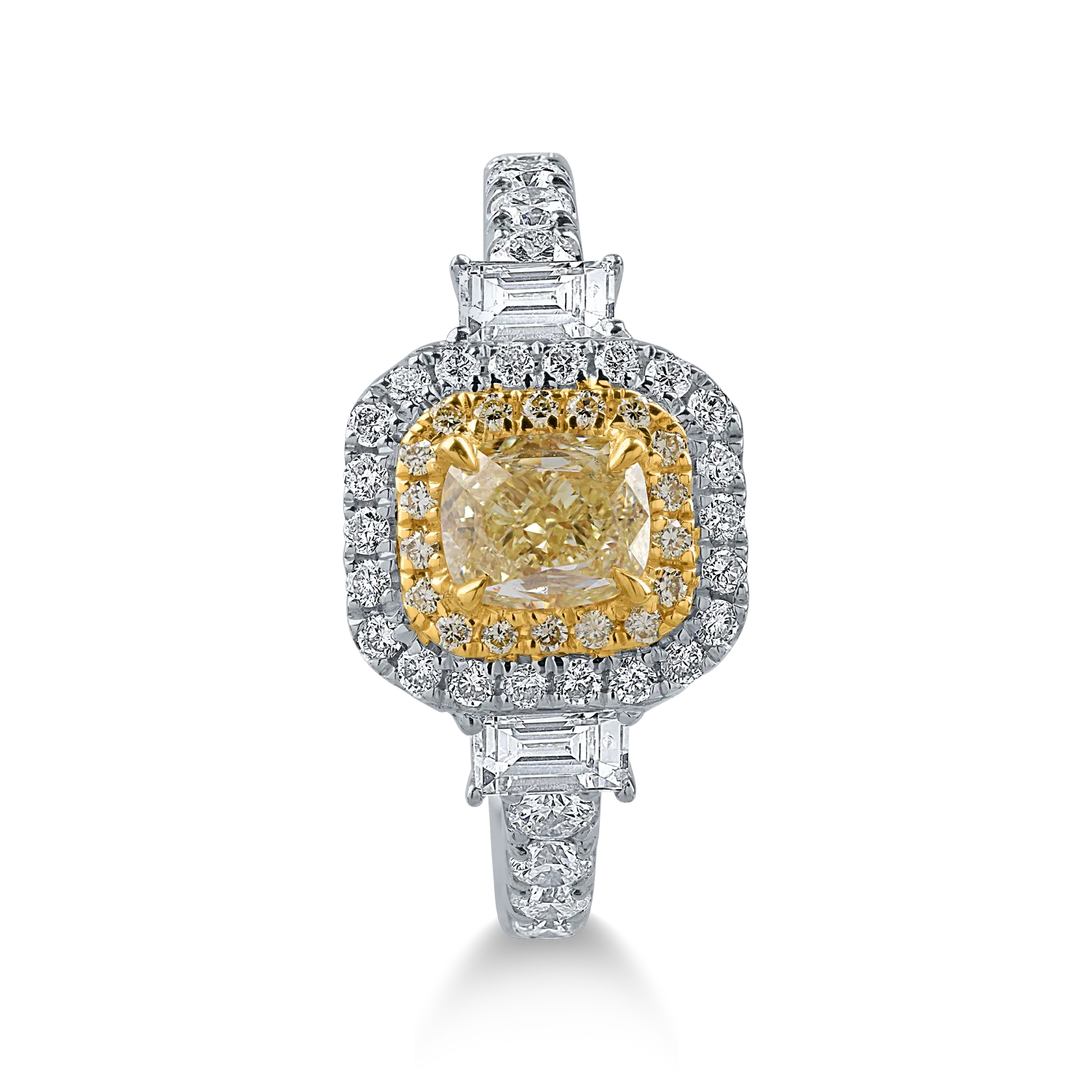 Пръстен от бяло-жълто злато с 1.09кt жълти диаманти и 0.82кt прозрачни диаманти