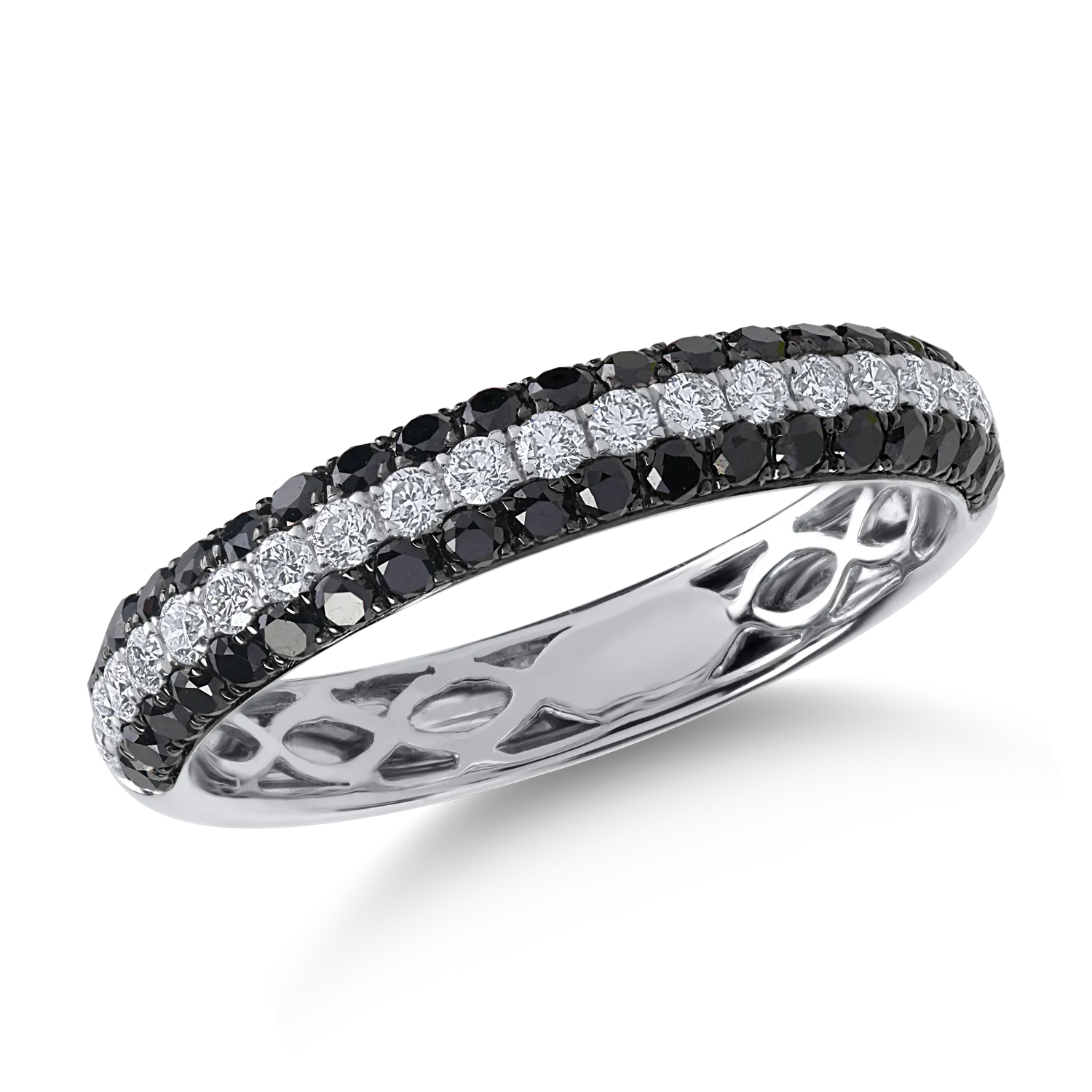Half eternity ring in white gold with 0.8ct clear and black diamonds