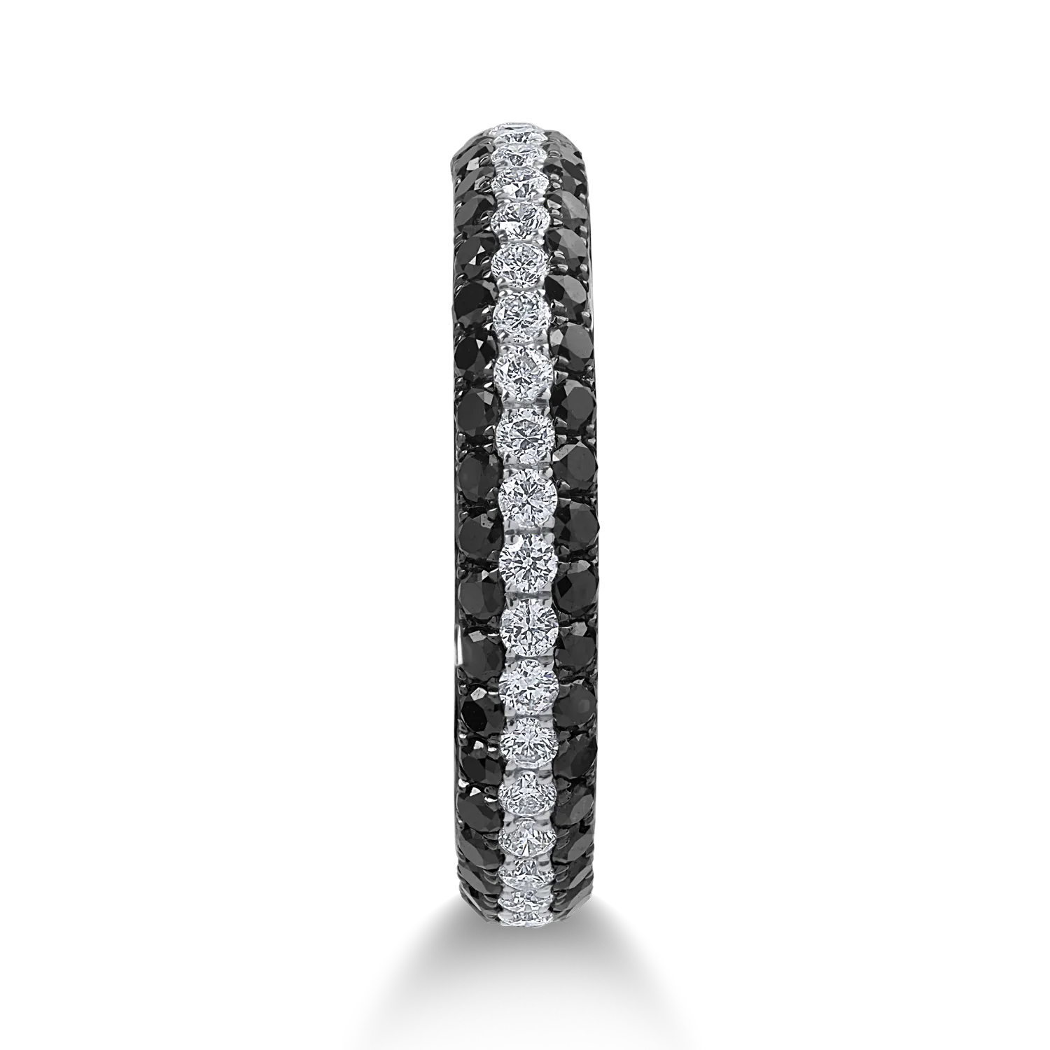 Half eternity ring in white gold with 0.8ct clear and black diamonds