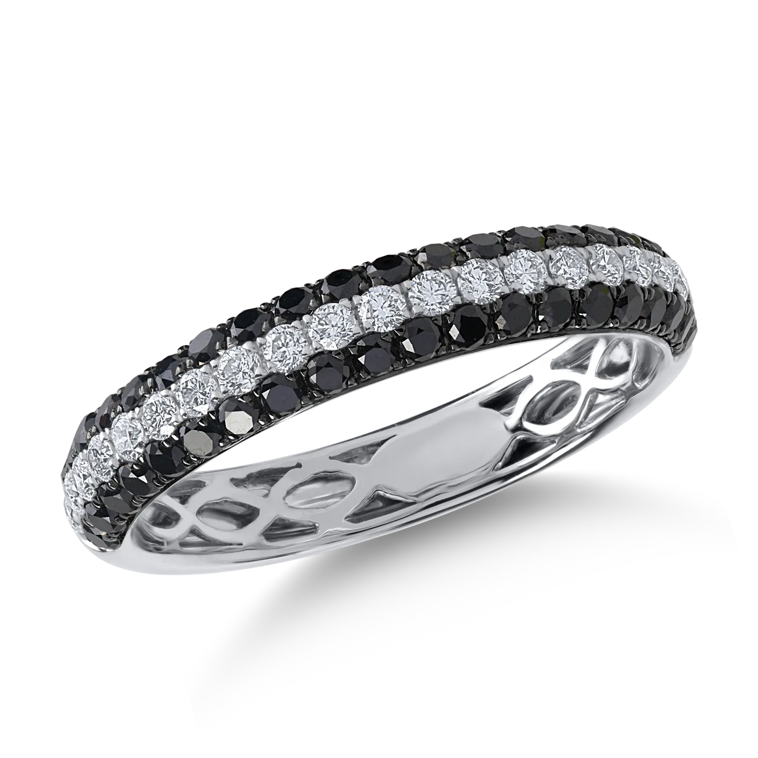 Teilor Inel semi eternity din aur alb cu diamante incolore si negre de 0.8ct