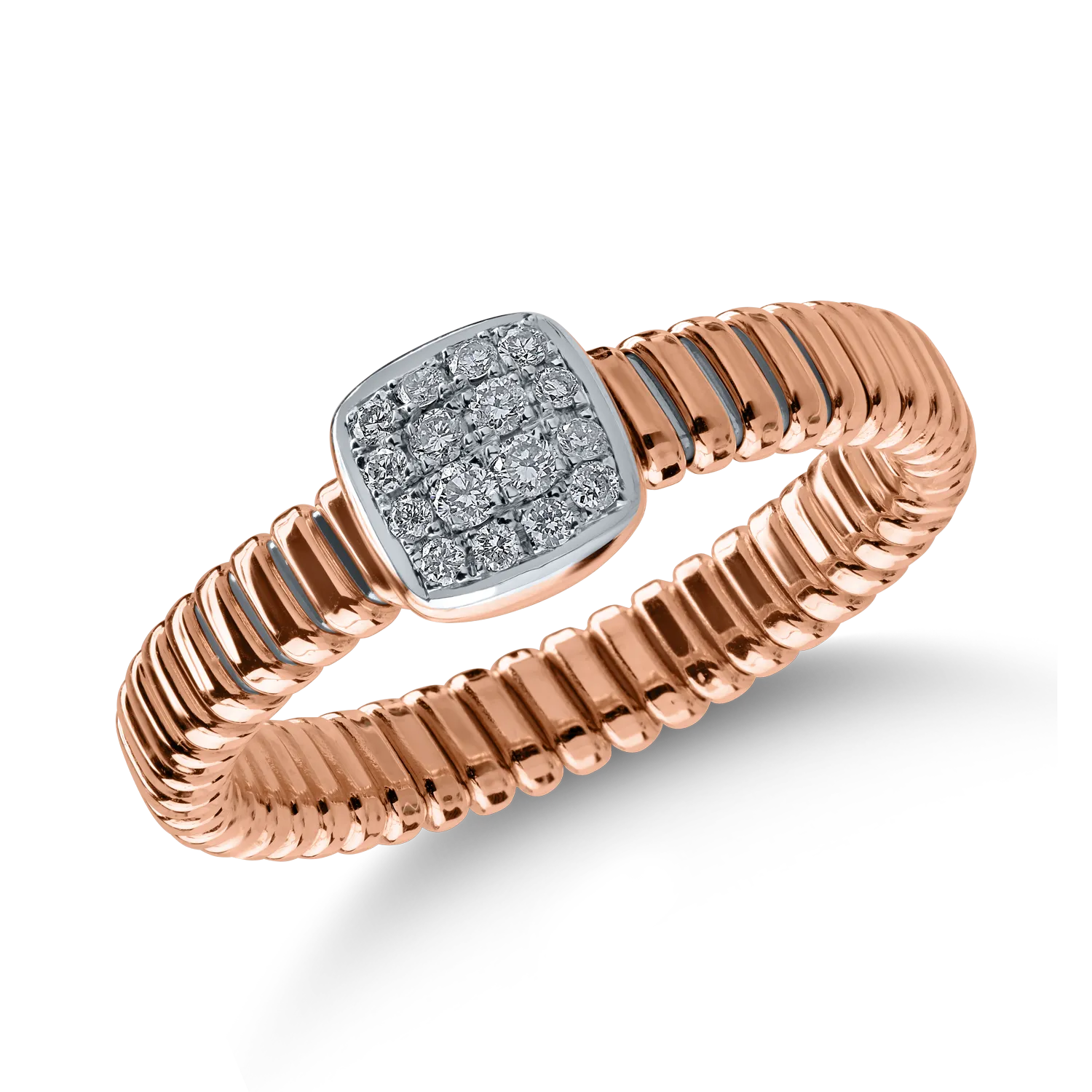 Pierścionek z różowego złota z diamentami o masie 0.15ct