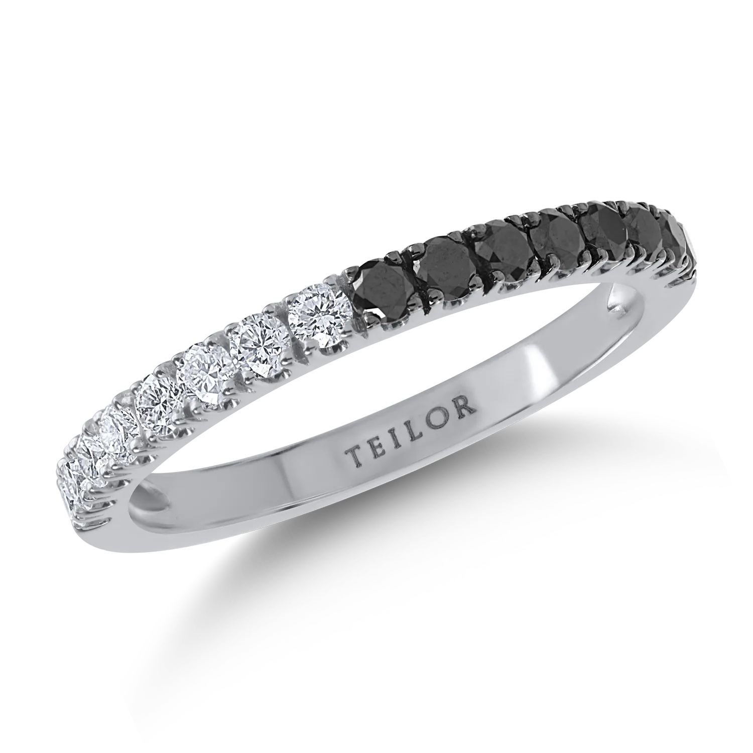 Half eternity ring in white gold with 0.5ct clear and black diamonds