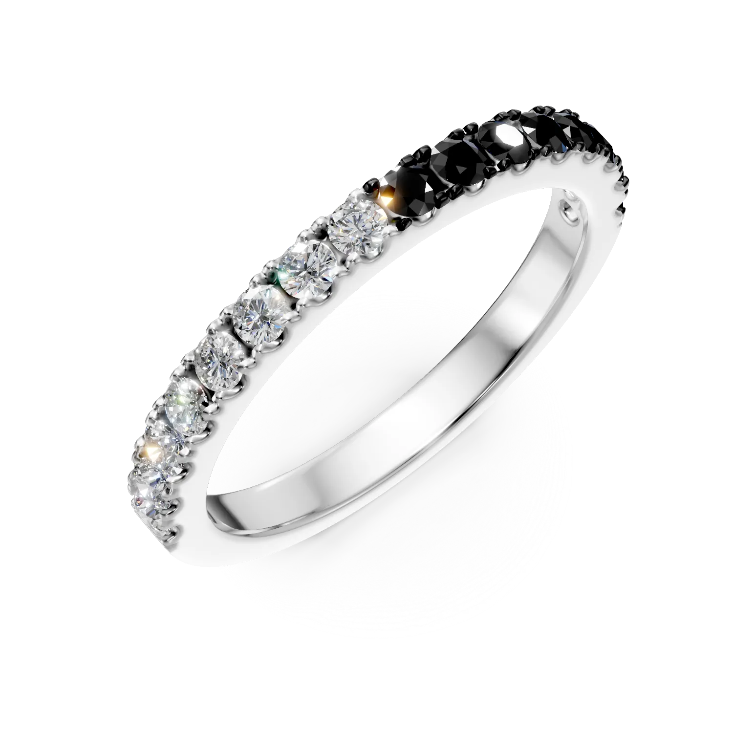 Inel semi eternity din aur alb cu diamante incolore si negre de 0.5ct
