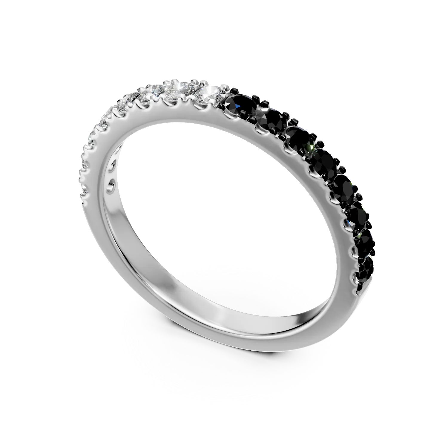 Inel semi eternity din aur alb cu diamante incolore si negre de 0.5ct