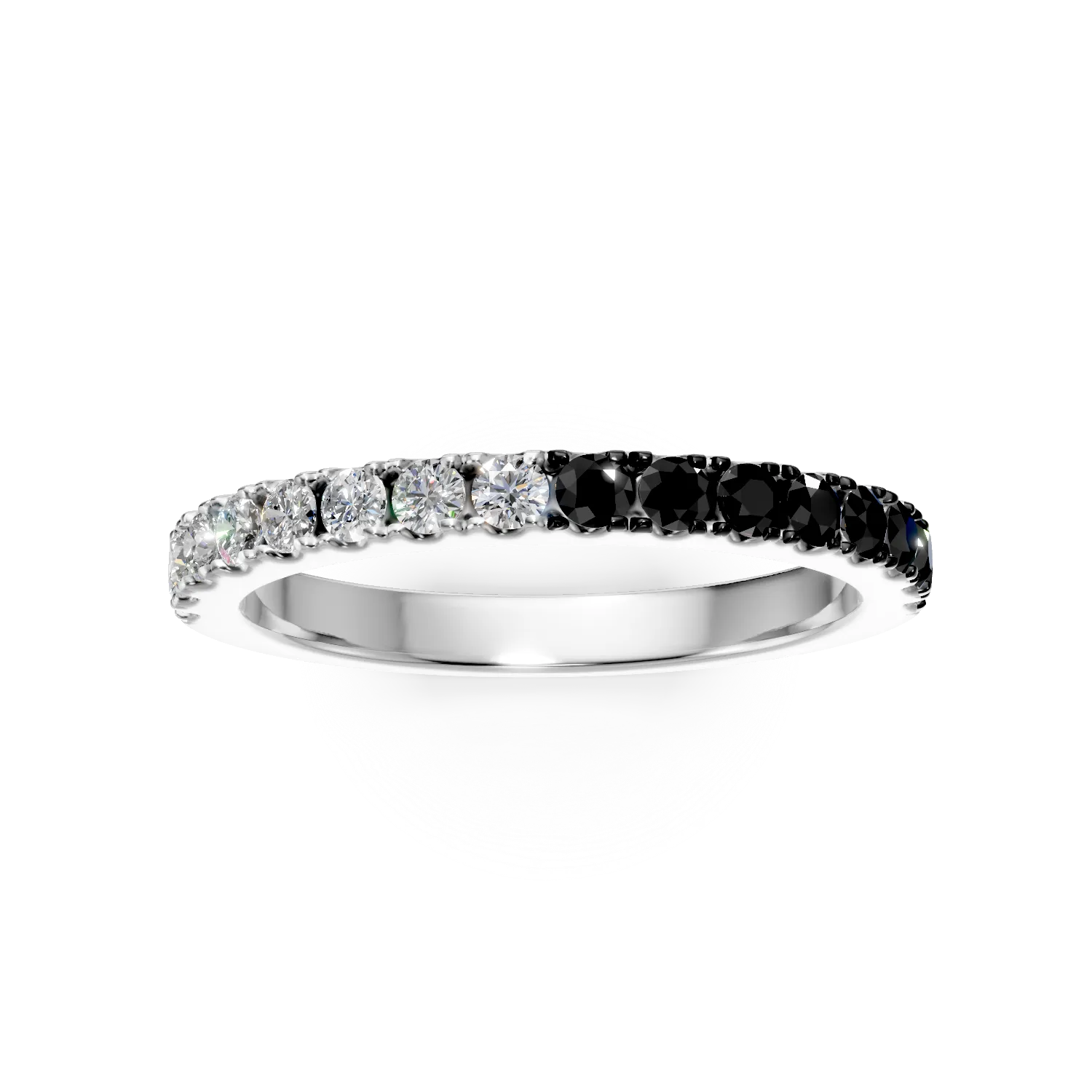 Inel semi eternity din aur alb cu diamante incolore si negre de 0.5ct