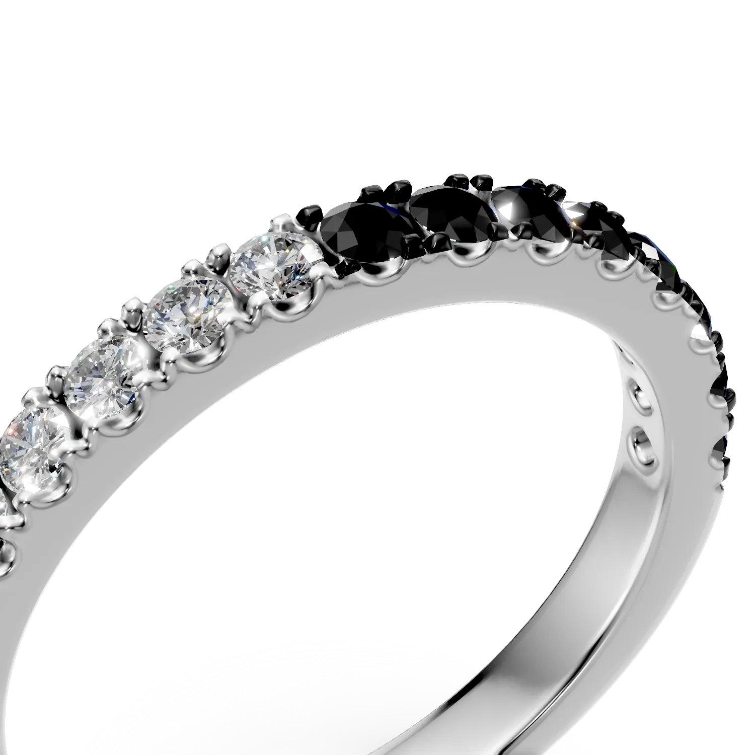 Inel semi eternity din aur alb cu diamante incolore si negre de 0.5ct