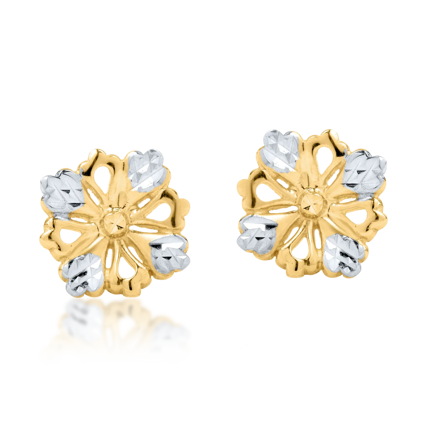 Yellow-white gold flower earrings