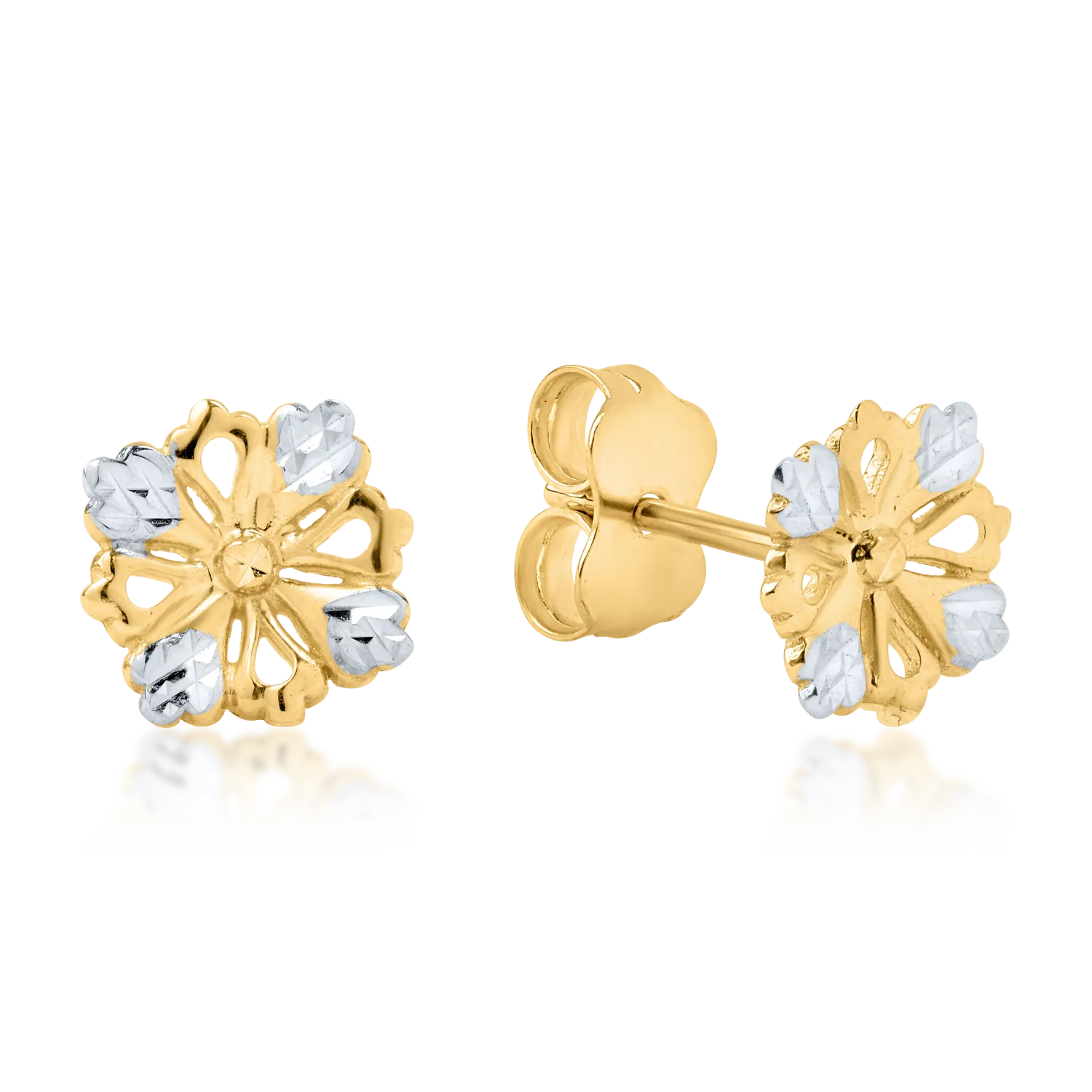 Kolczyki w kształcie kwiatków z żółto-białego złota