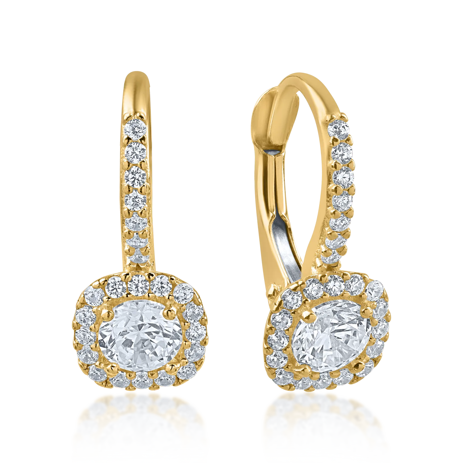 Yellow gold on-ear earrings with zirconia